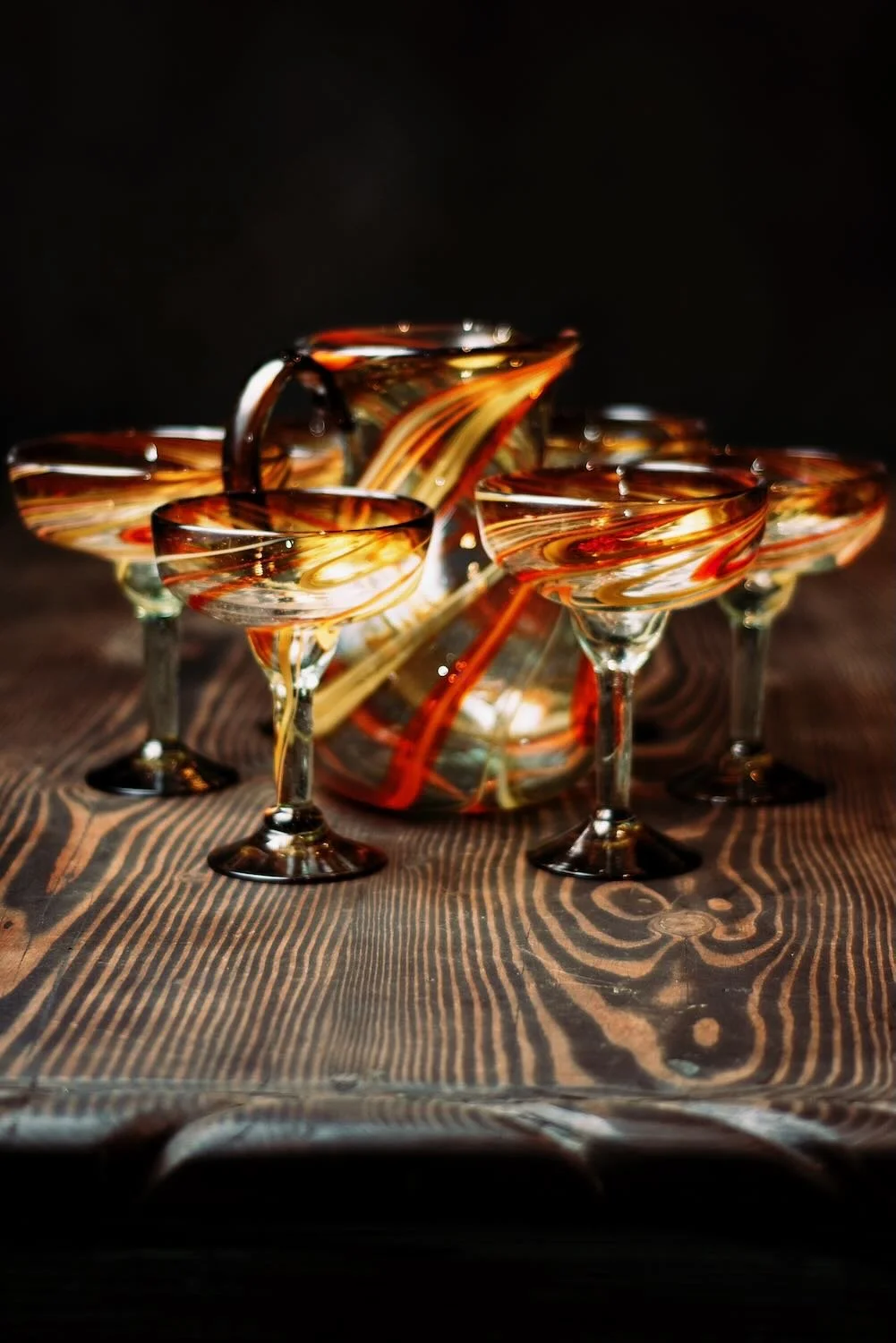 Oro y Bronce Handblown Pitcher and Margarita Glass Set