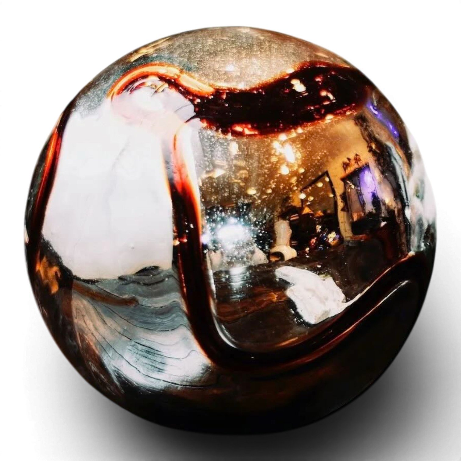 Handblown Mexican glass sphere decorative accent with glossy finish