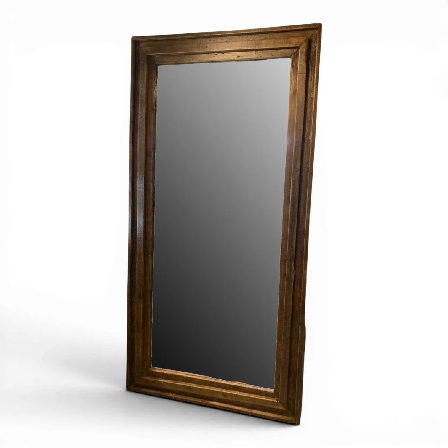 Handmade Mexican reclaimed wood mirror with hand-carved frame and dark stain finish