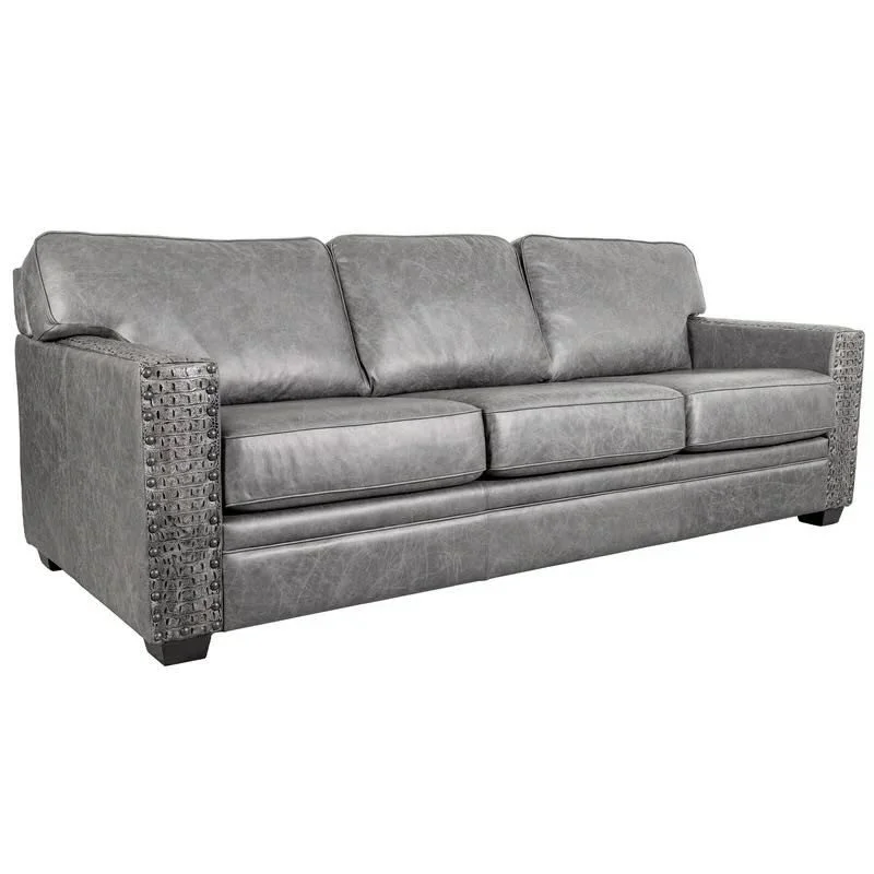 Challis Gray Leather Croc Accent Sofa