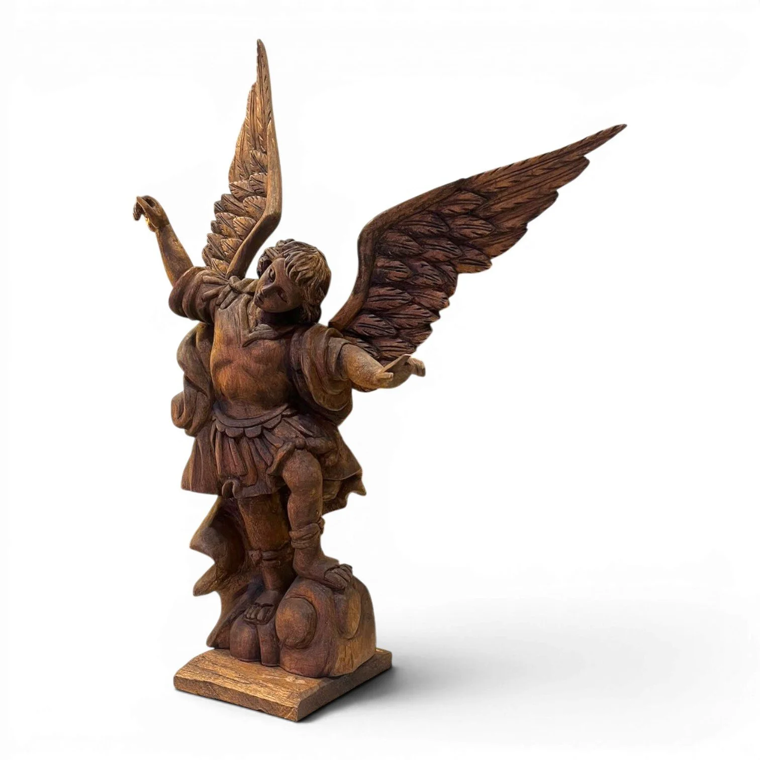 Hand carved wooden statue of St. Michael the Archangel handmade in Mexico