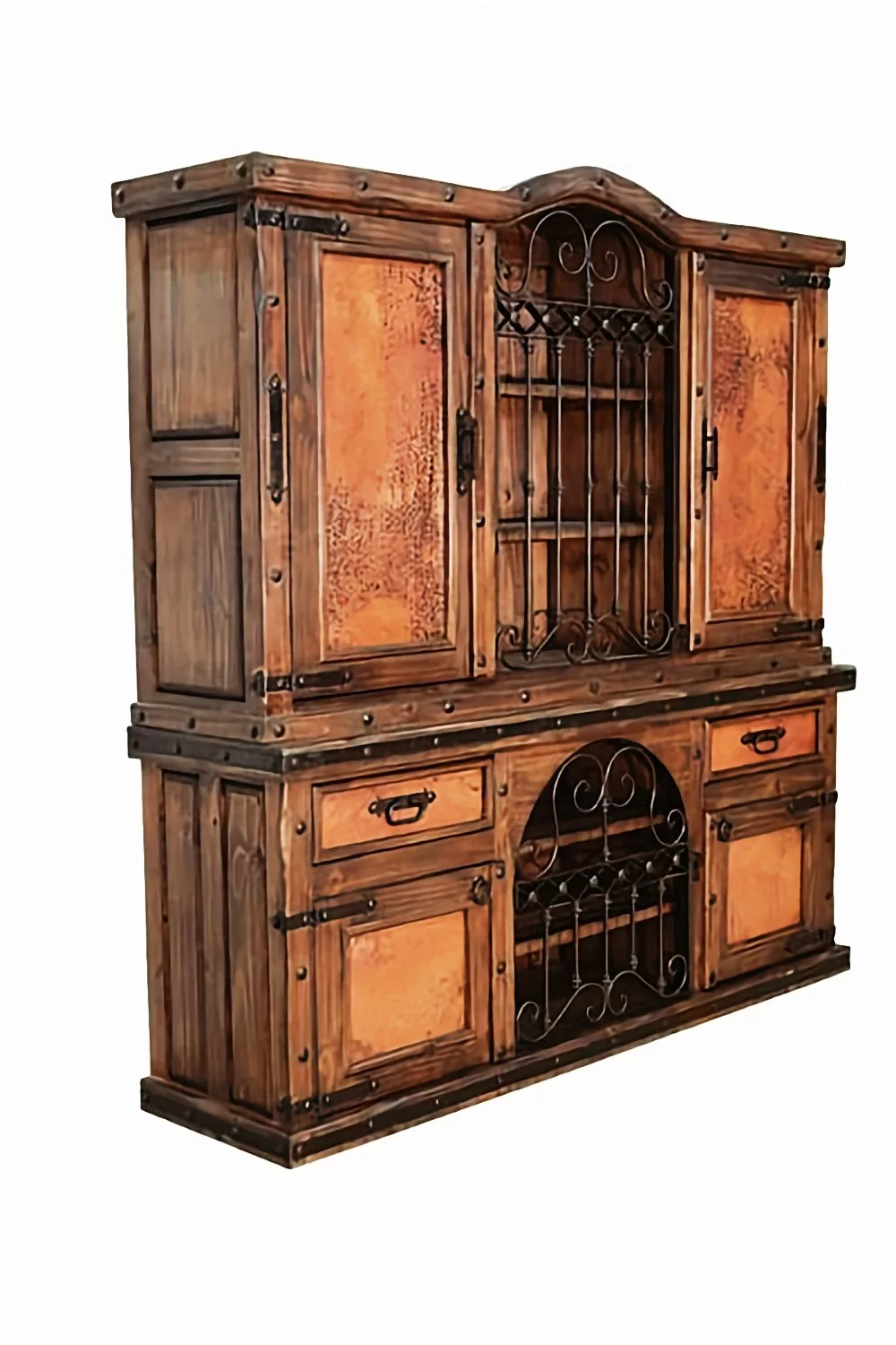 El Chapote Copper Hutch with Wine Rack