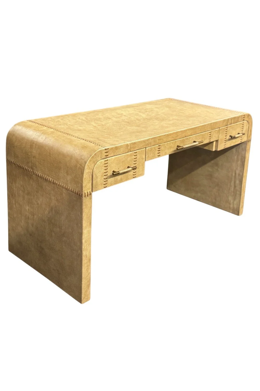 Shop the Yazmim Leather Desk handcrafted in premium leather. Modern organic design with hand stitching, brass drawers, and elegant workspace functionality.