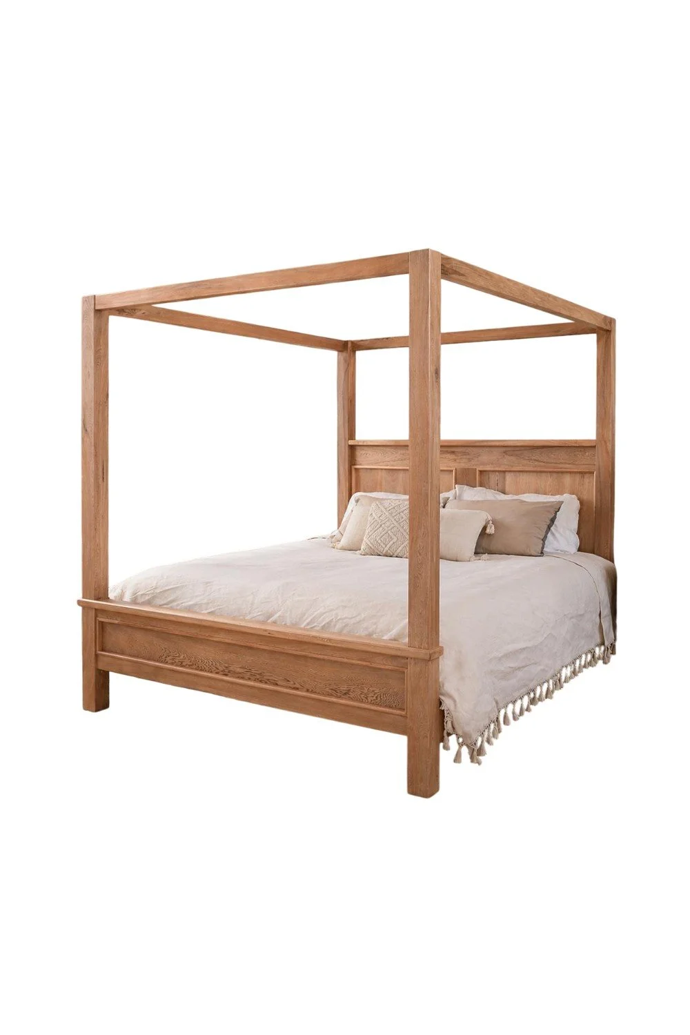 Shop the Alpine Bed handmade in Mexico. Rustic solid wood canopy bed with natural finish for modern lodge and hacienda-style bedrooms.