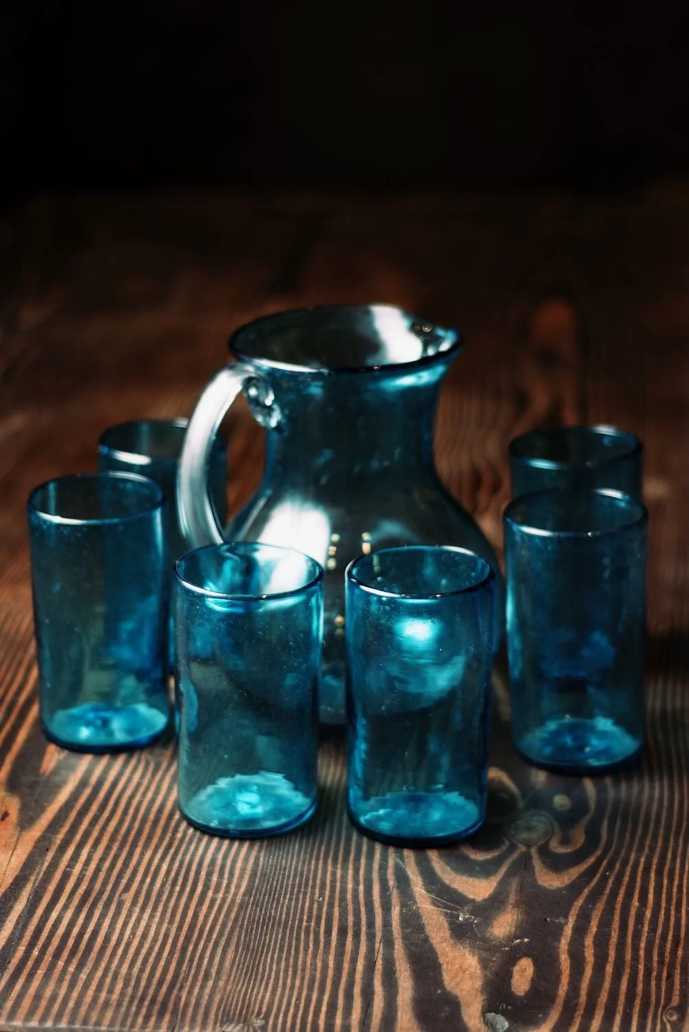 Handblown Turquoise Pitcher & Glassware Set