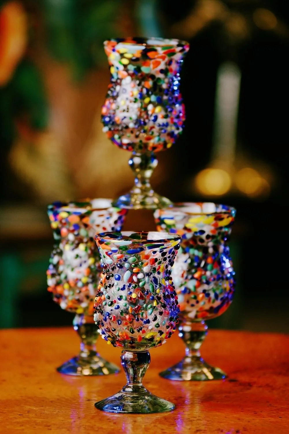 Guanajuato Confetti Wine Glasses Handblown in Mexico