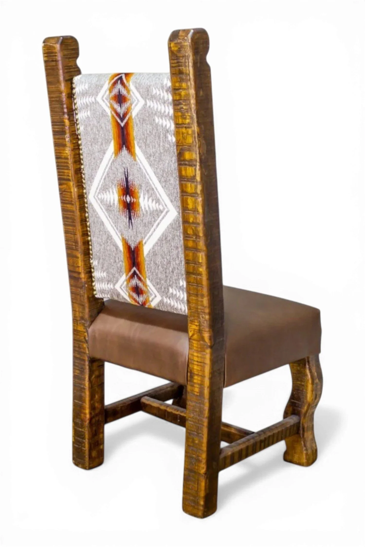 Shop a handmade Southwest dining chair from Mexico. Reclaimed wood with colorful pattern and carved details for rustic dining spaces.