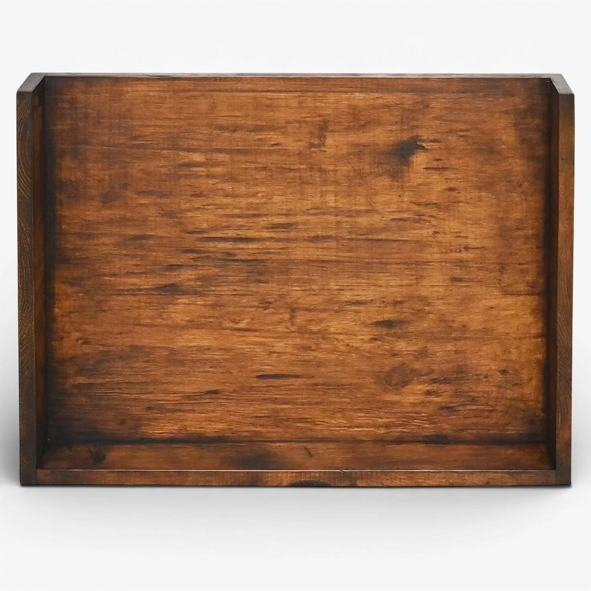 Handmade Gran Pais rustic wood nightstand with one drawer, open shelf, iron hardware, and rich dark stain crafted in Mexico.