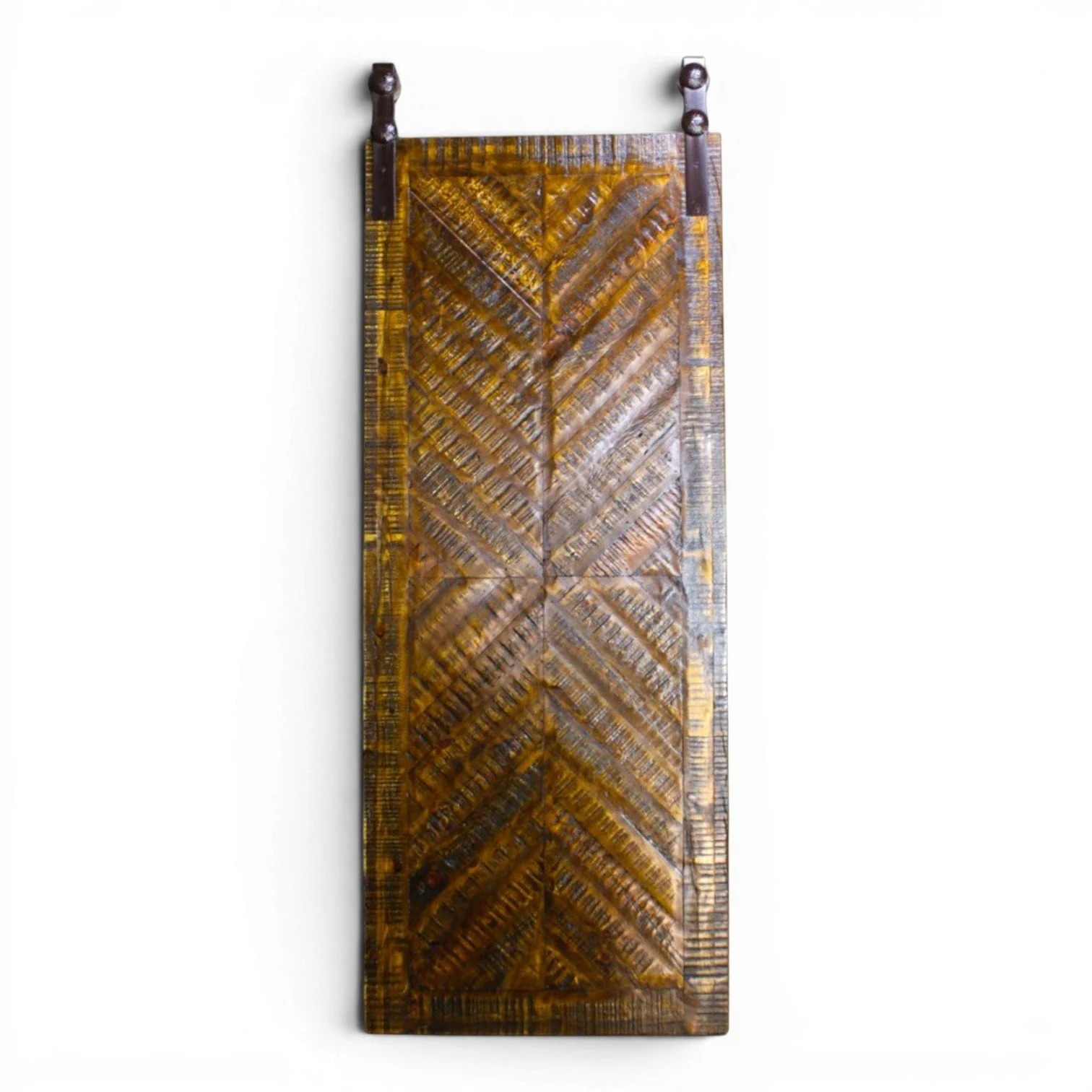 Handmade Mexican reclaimed wood sliding barn door with iron hardware