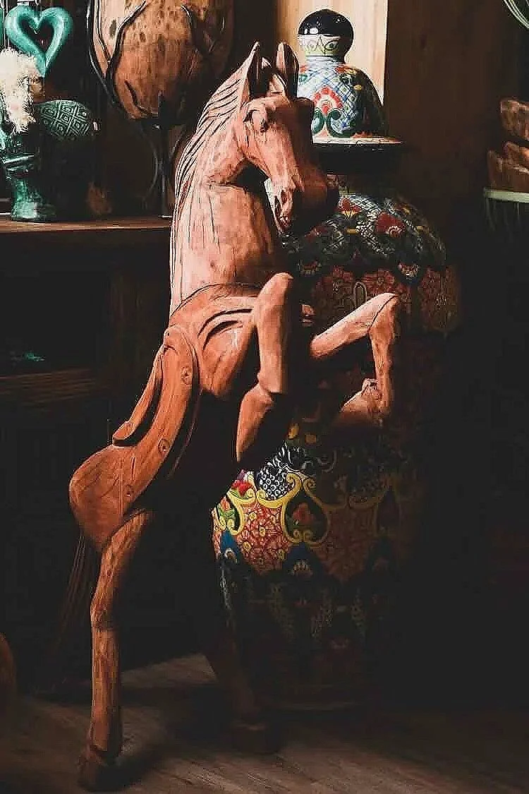 Hand carved horse and Talavera Ginger Jar from Mexico