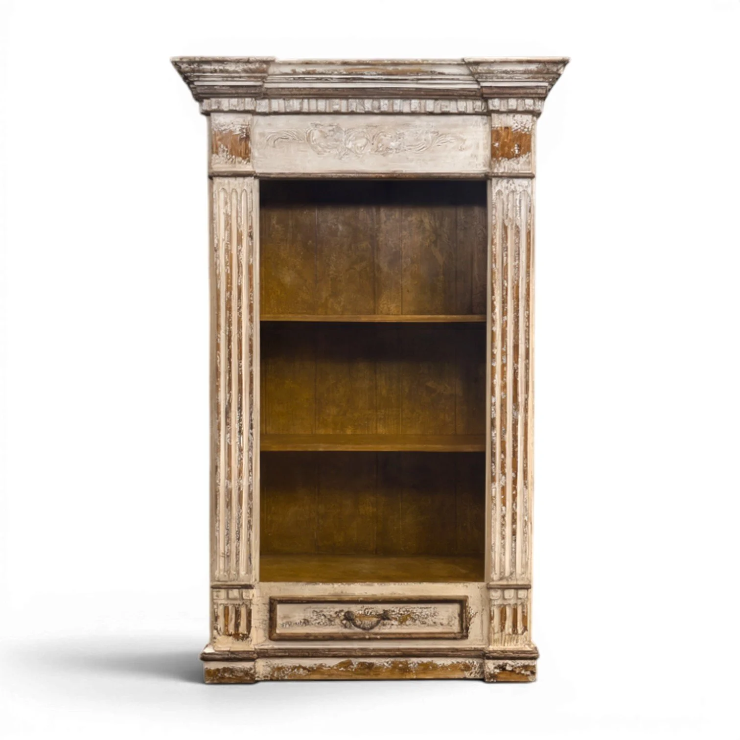 Madrid Antique White Bookcase | Handmade Peruvian Wood Bookcase