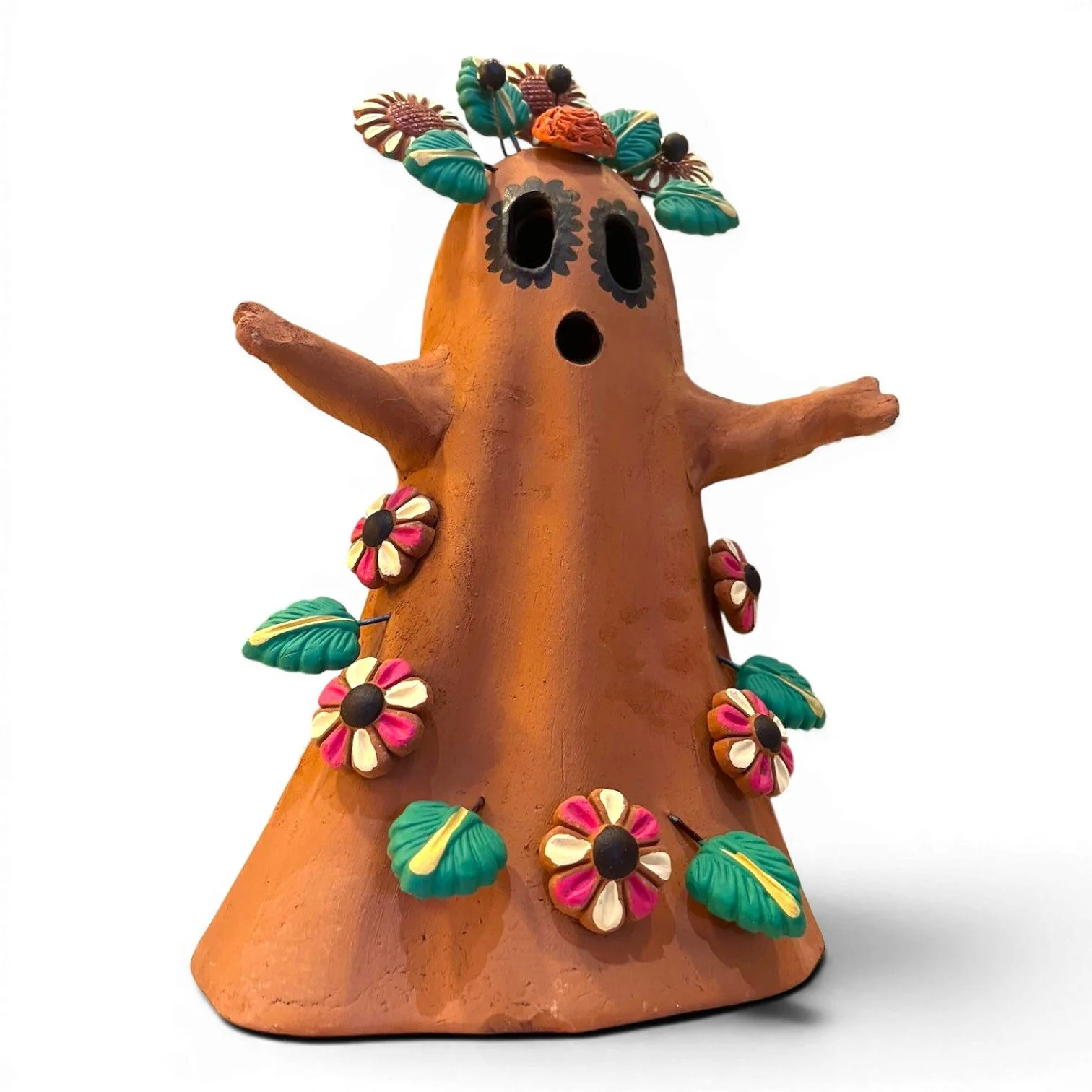 Handmade Mexican terracotta ghost luminaria for Halloween décor