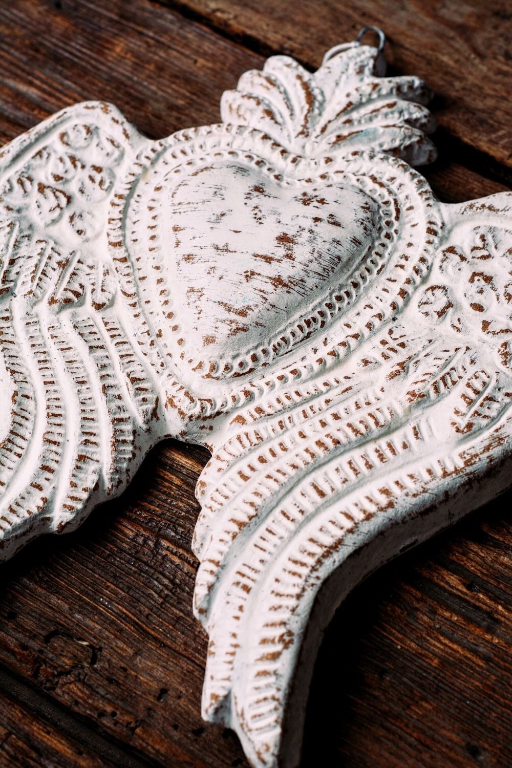 White Clay Heart with Wings – Handmade Mexican Wall Art
