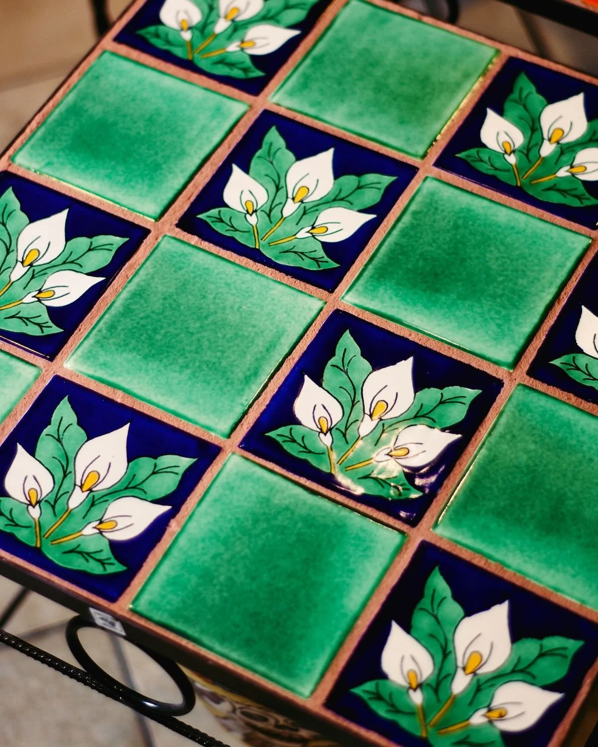 Handmade Talavera tile tables from Mexico.