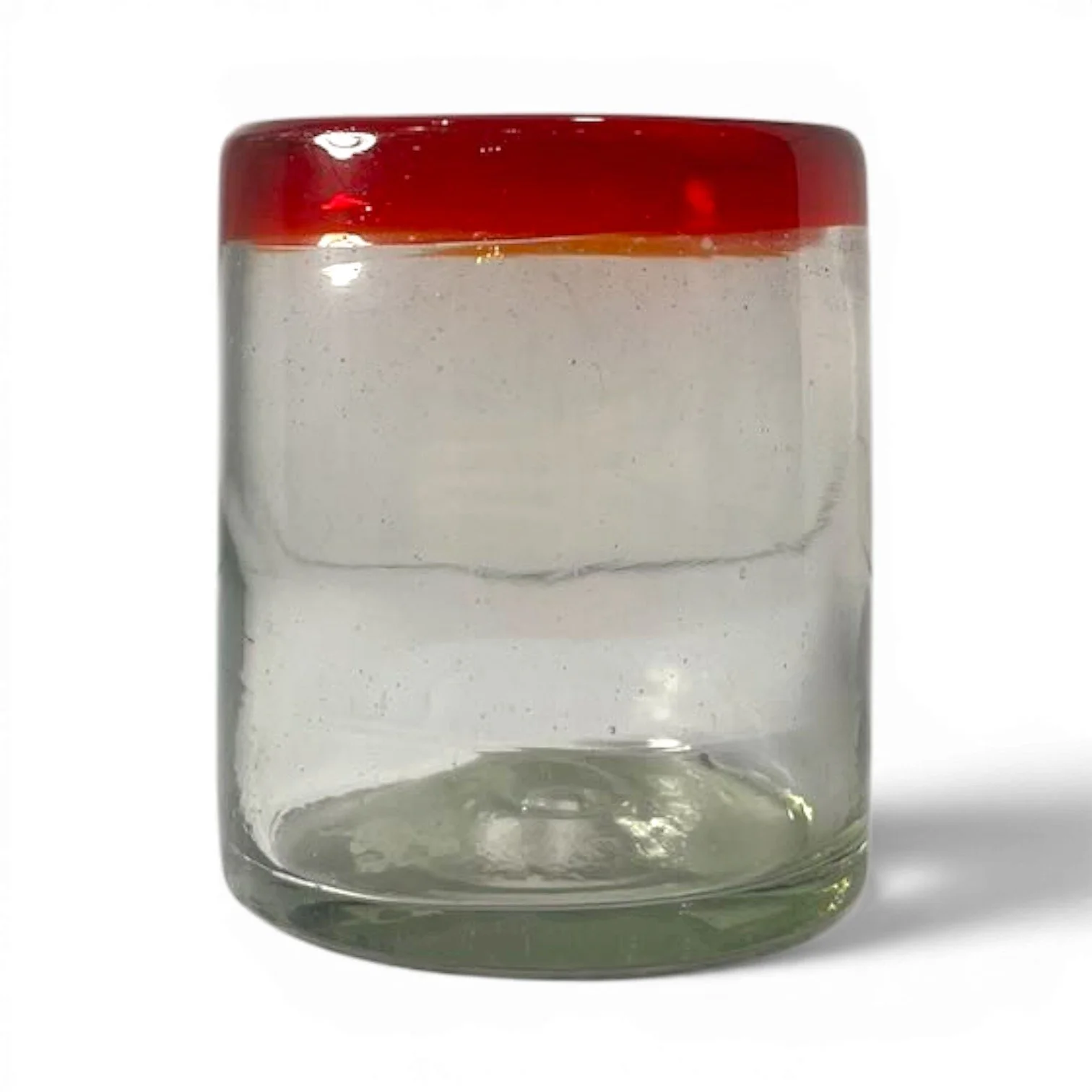 Cantina Red Rim Short Glass | Handmade Mexican Handblown Glass