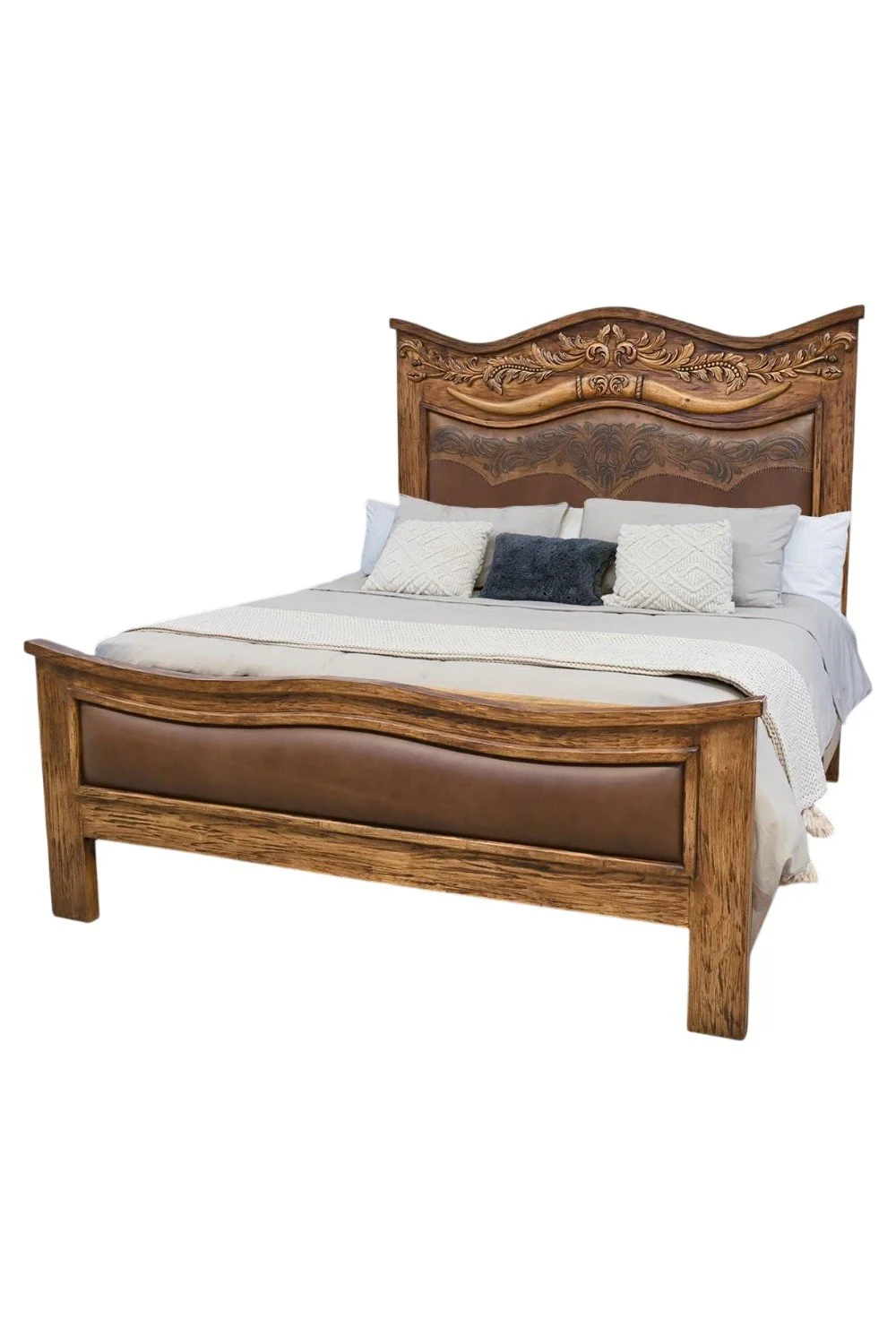Longhorn Western Tooled Leather Bed