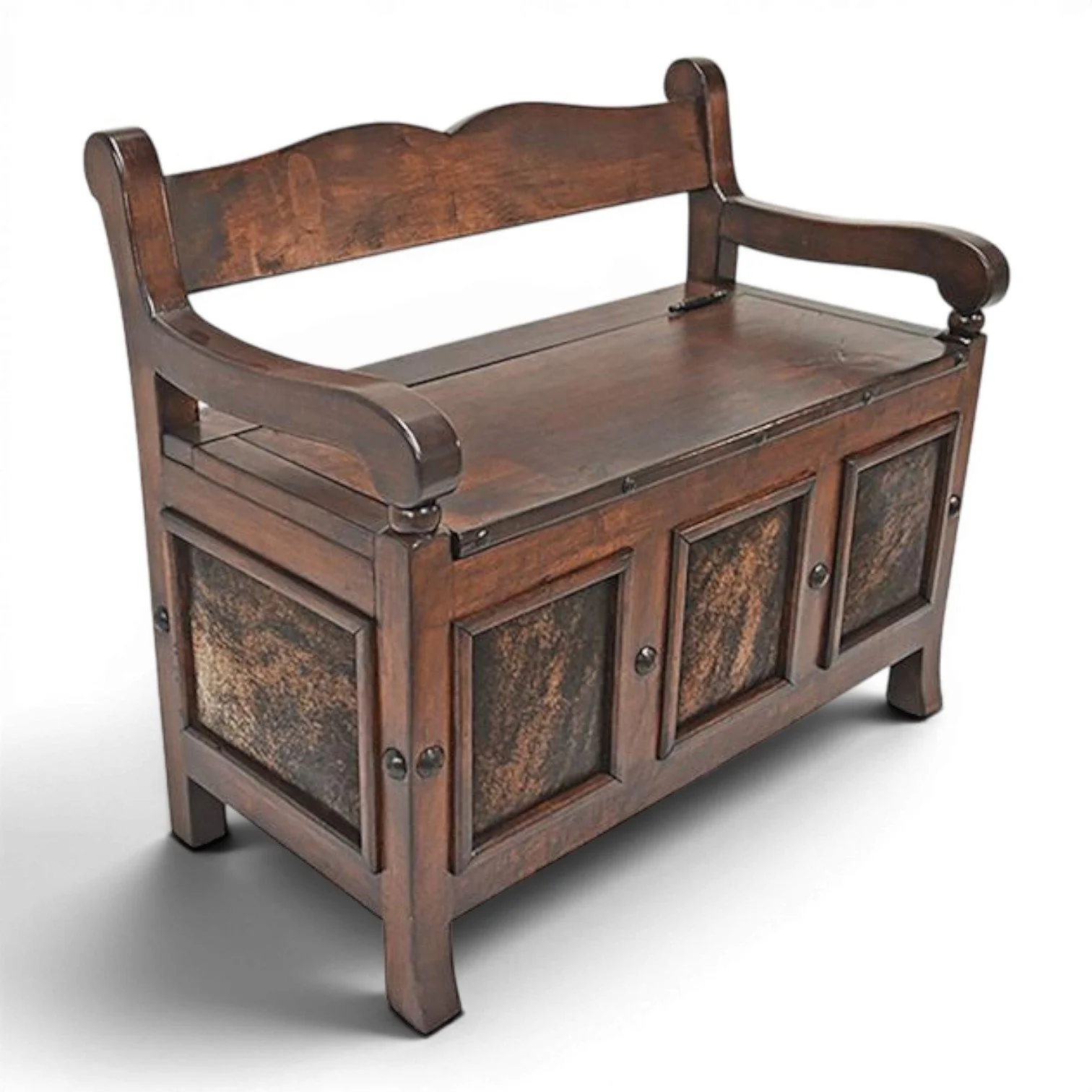 Hidalgo Mesquite & Cowhide Storage Bench | Handmade Mexican Bench