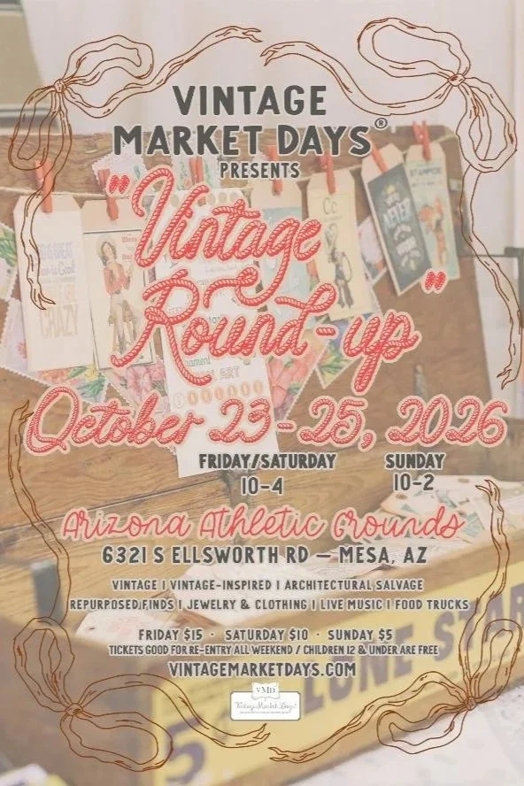 Find Milagros Rústicos at Vintage Round-Up, part of Vintage Market Days of Arizona, Oct 23–25, 2026 at Arizona Athletic Grounds in Mesa.