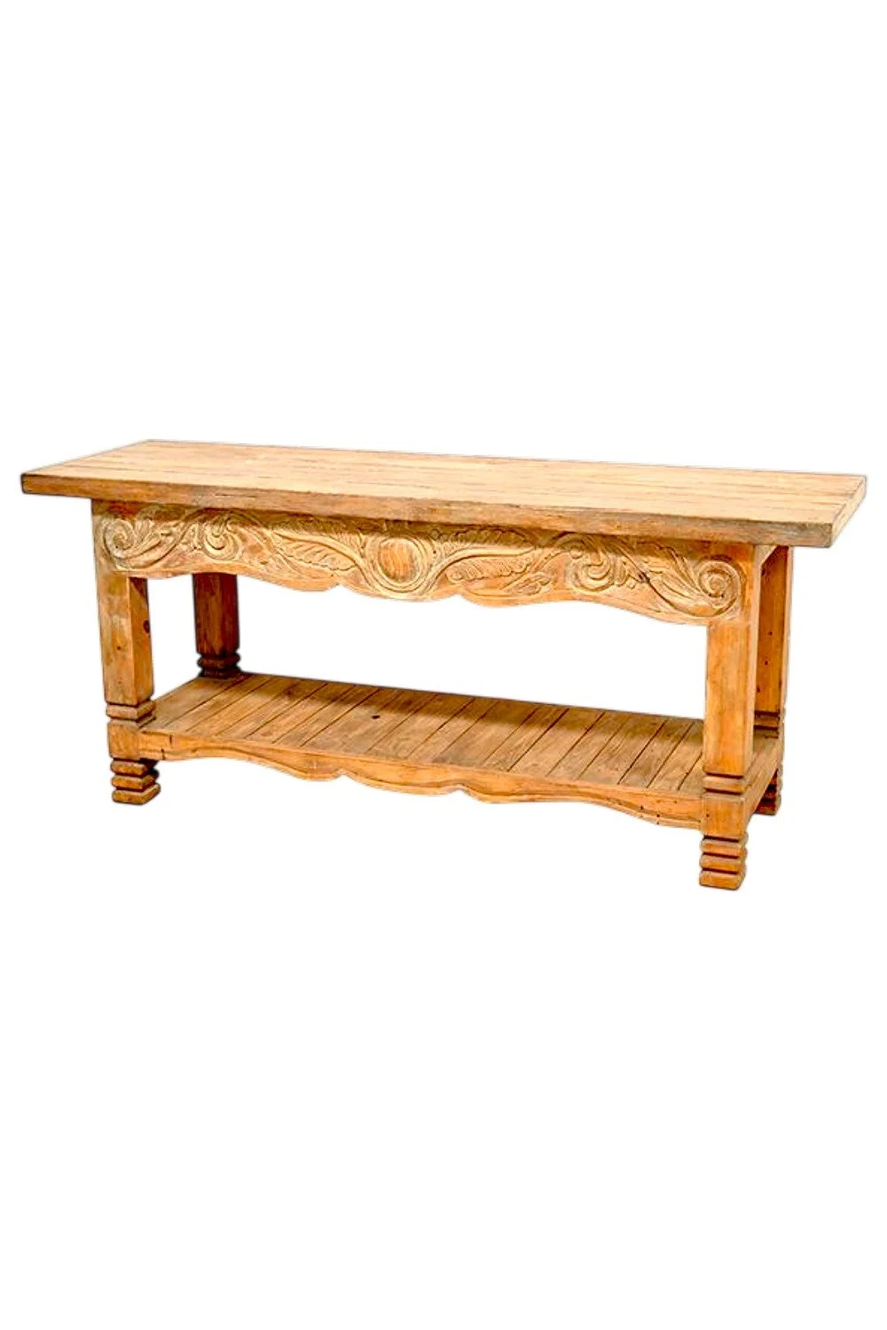 Texas Carved Console Table – Handmade Mexican Floral Wood Console