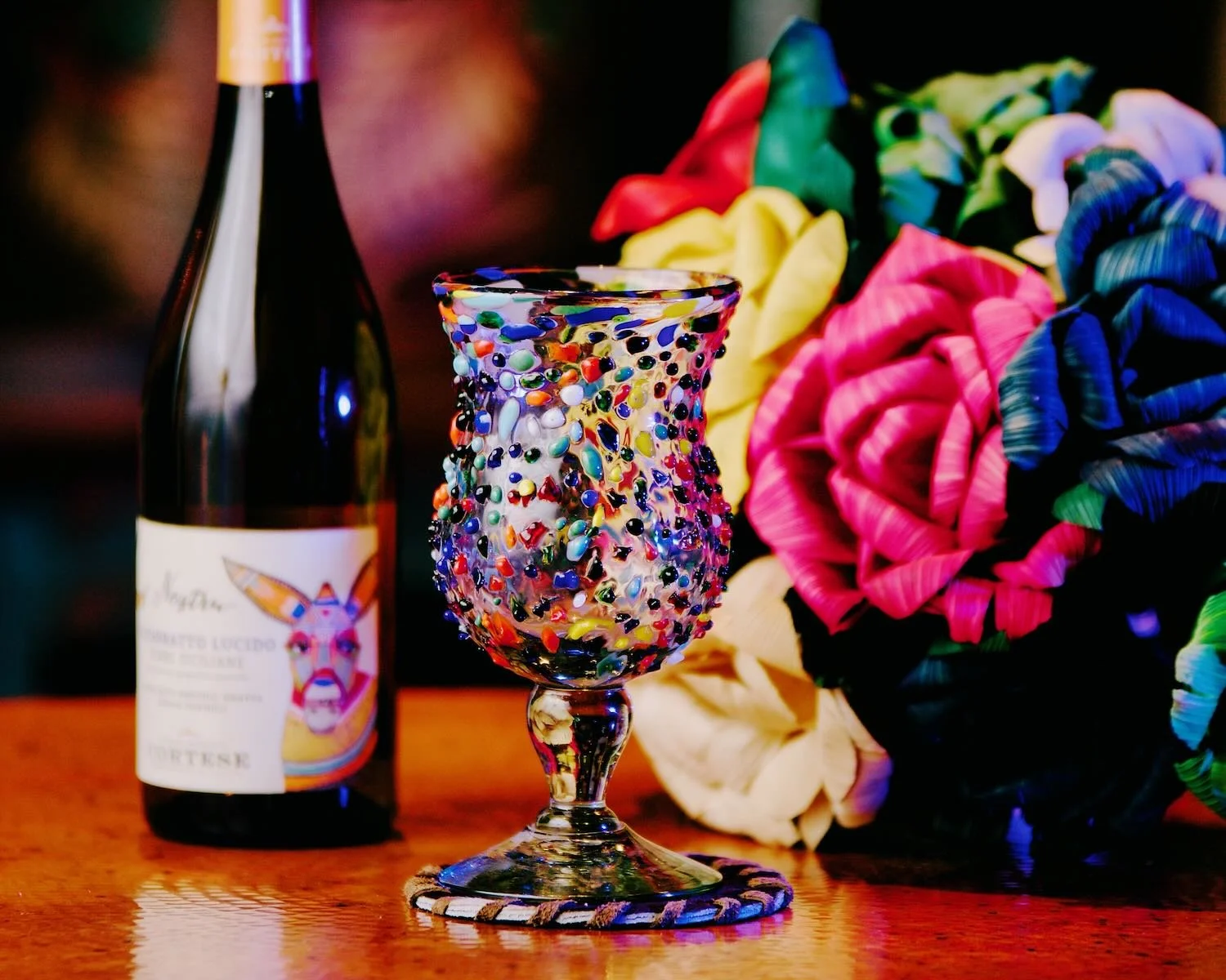 Guanajuato Confetti Wine Glass Handblown in Mexico