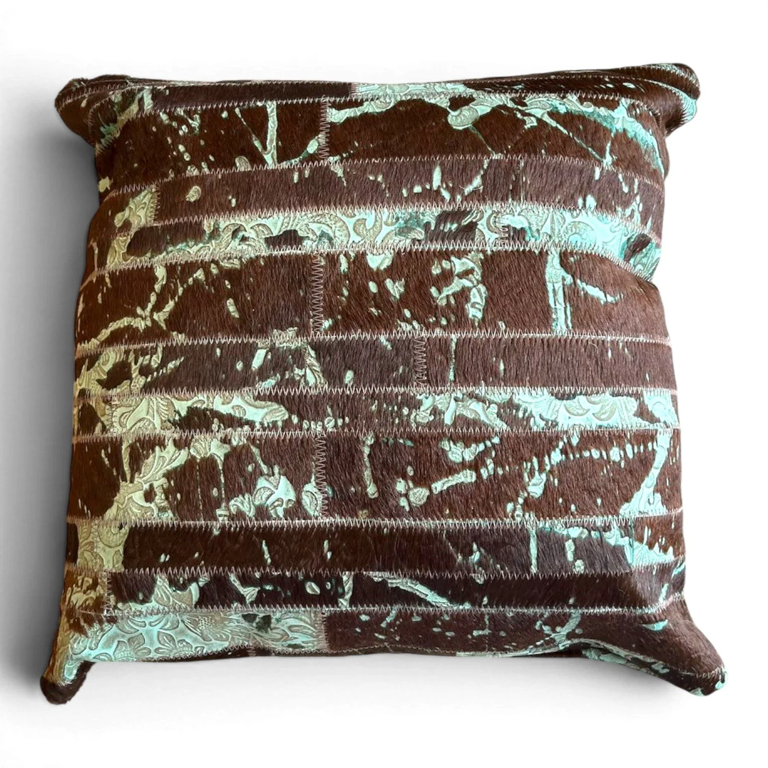 Tombstone Pillow | Handmade Brazilian Cowhide & Leather Western Throw Pillow Style 3
