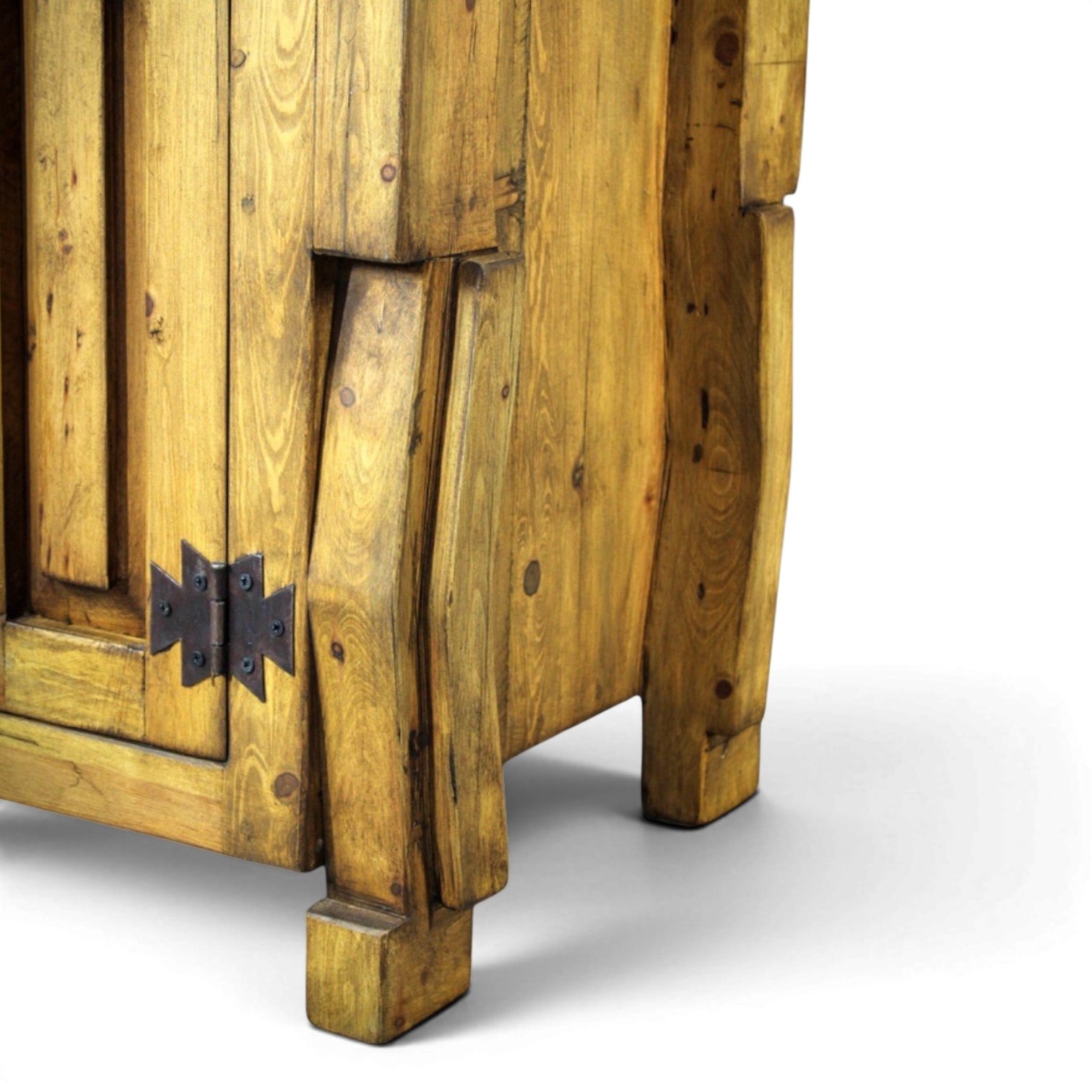 Handmade Amarillo Cabinet crafted in Mexico from reclaimed wood with a light stain and rustic iron hardware.