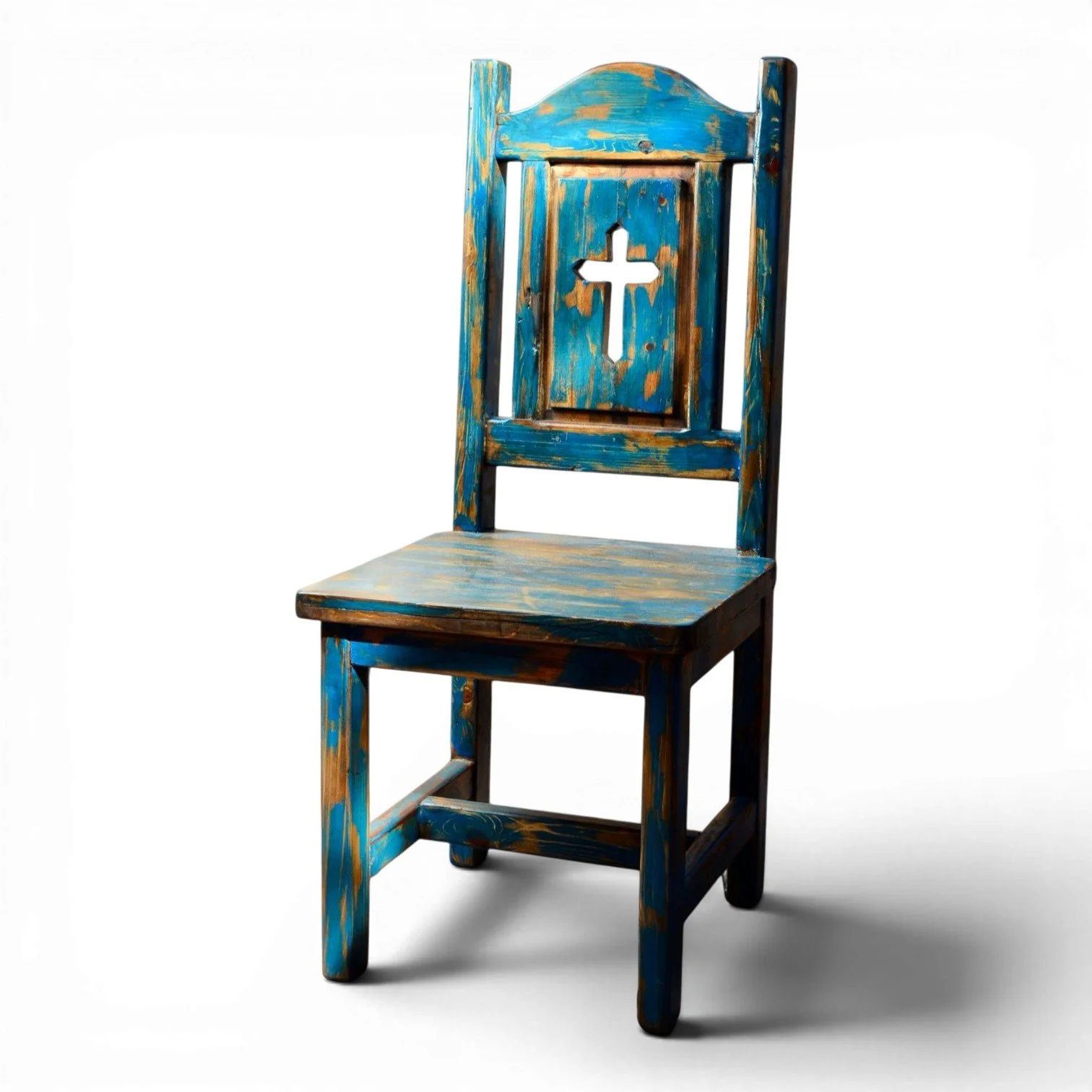 Silla Cruz handcrafted Mexican reclaimed wood dining chair with cross cutout backrest