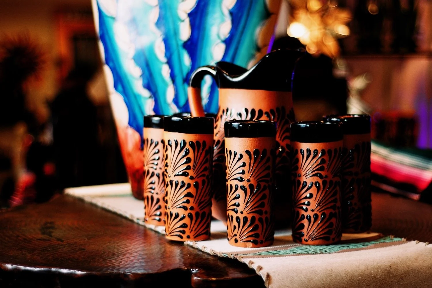 New handmade barro style pitcher and tumbler sets just arrived from Mexico. Get them while you can at Milagros Rústicos in Arizona.