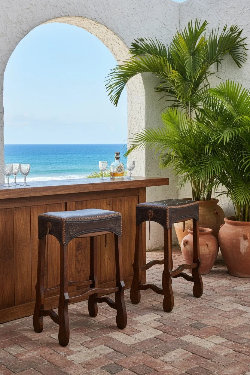 Durango Stitched Leather Saddle Stool