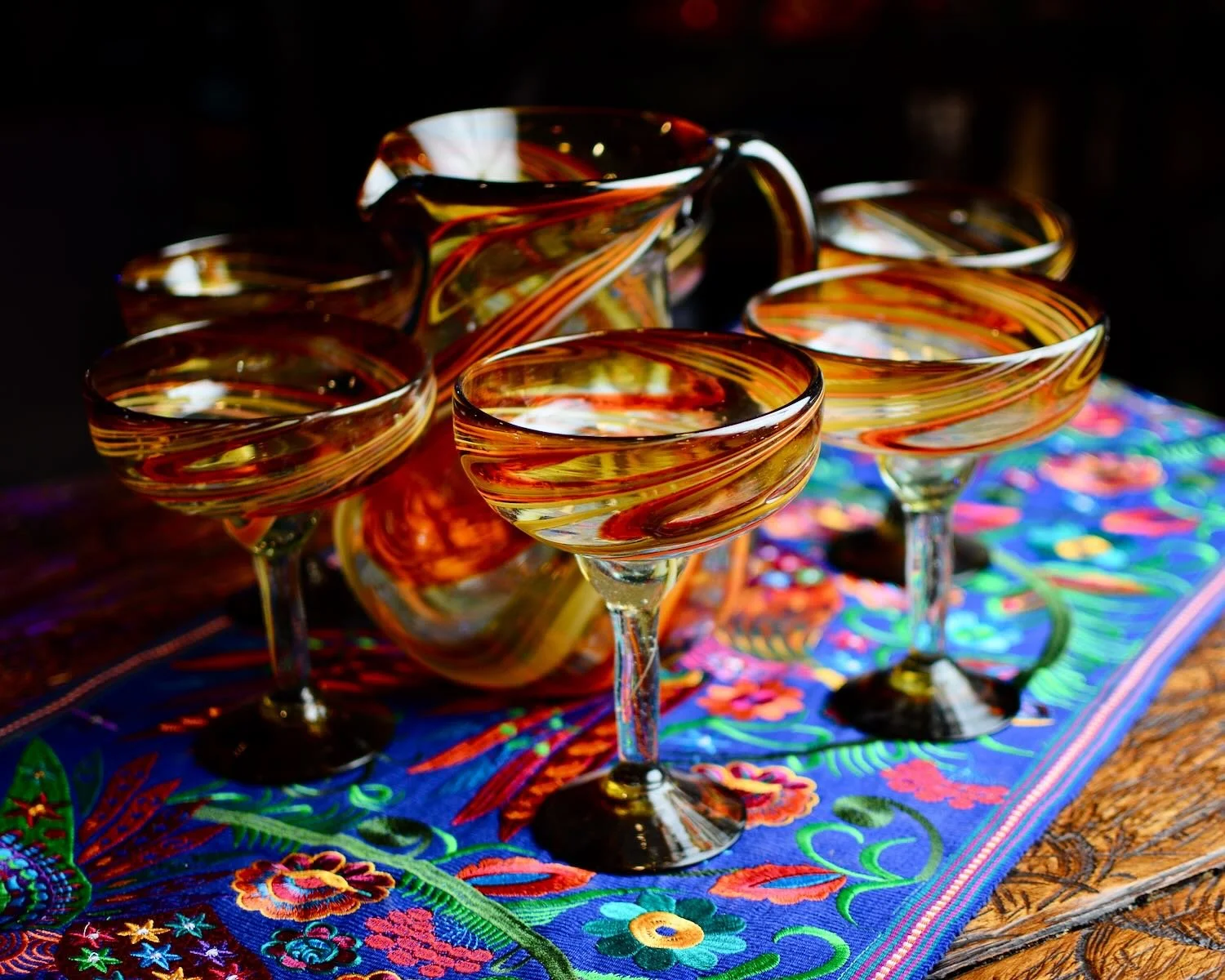 Oro y Bronce Handblown Pitcher and Margarita Glass Set