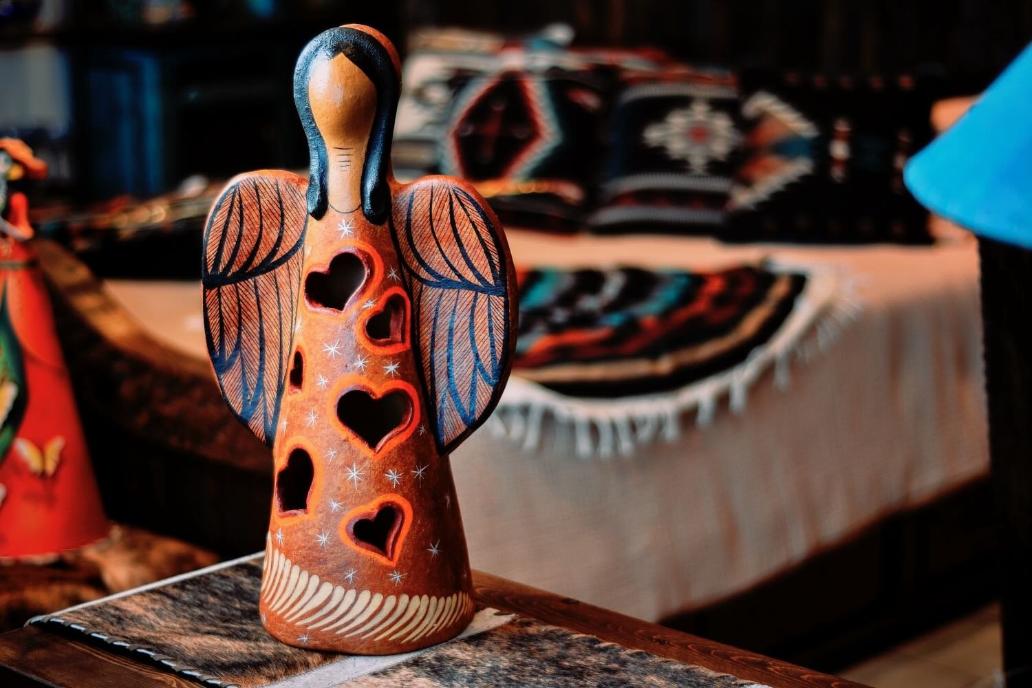 Beautiful Clay Angel with Heart Cutout Luminaria from Mexico.