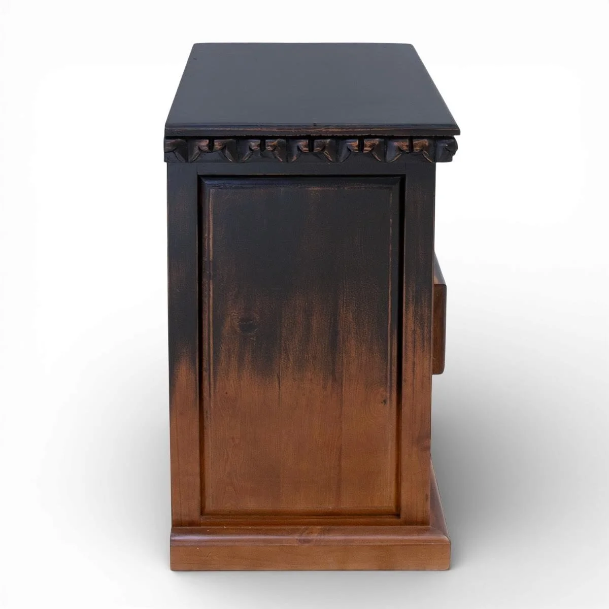 Handmade Oaxaca Ombre carved nightstand with detailed wood carving and gradient ombre finish crafted in Mexico.