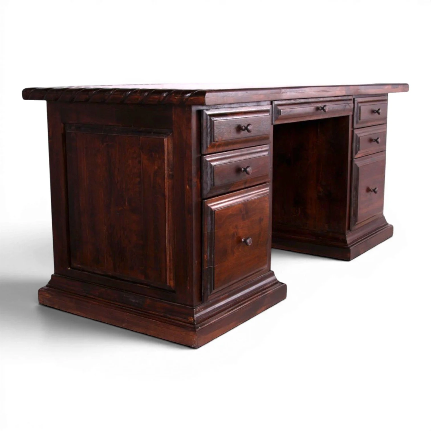 Handmade Mexican reclaimed wood desk with alder top and dark stain finish