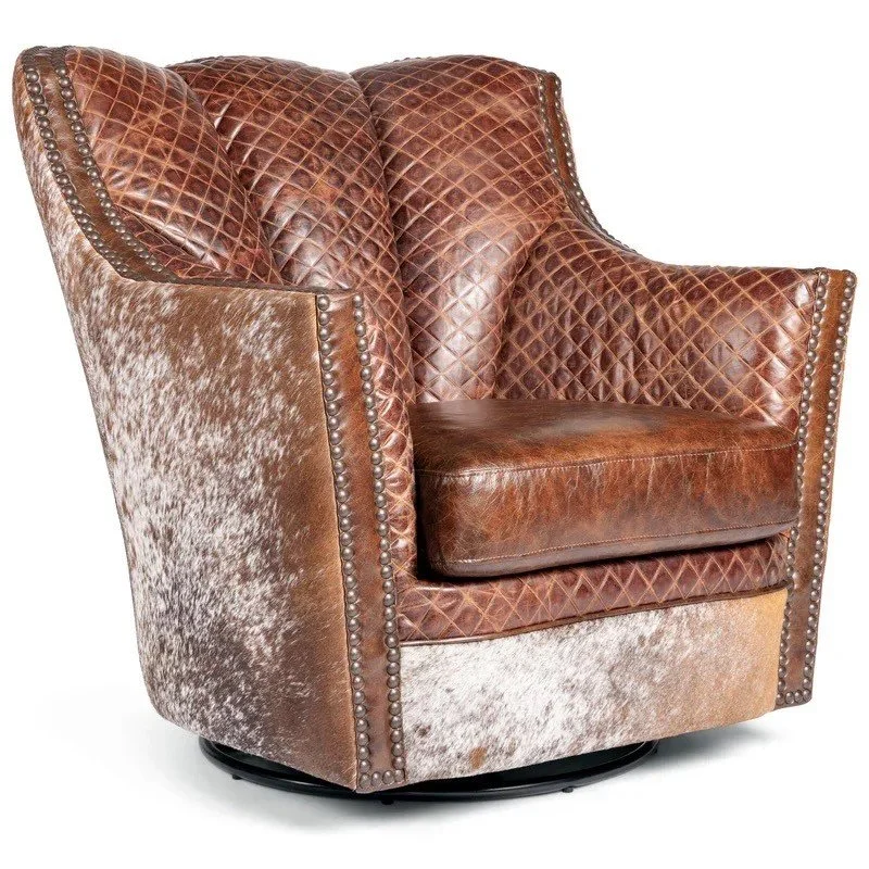 Spotted Horse Leather & Cowhide Swivel Chair