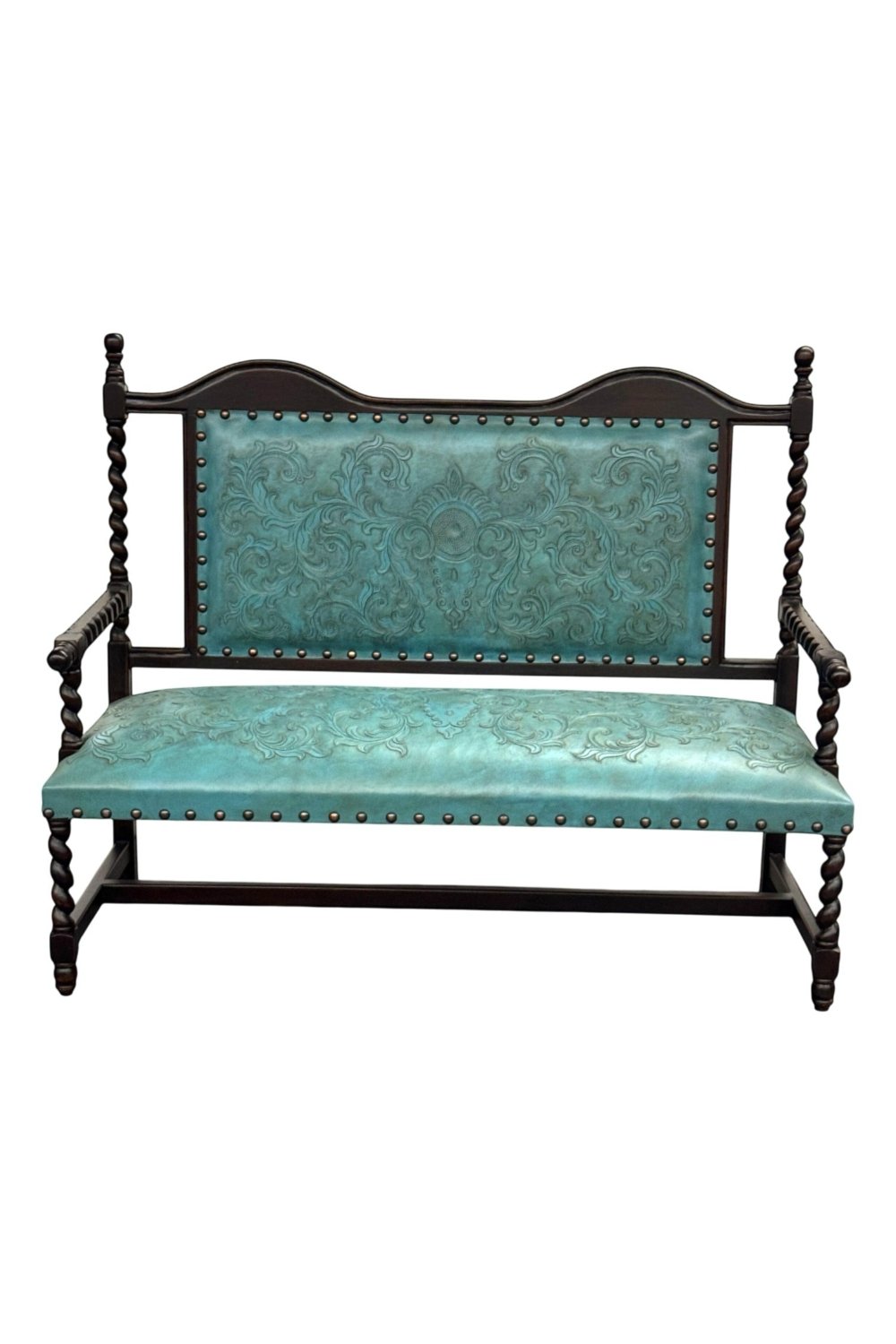 Cascada Las Vegas Turquoise Tooled Leather Bench
