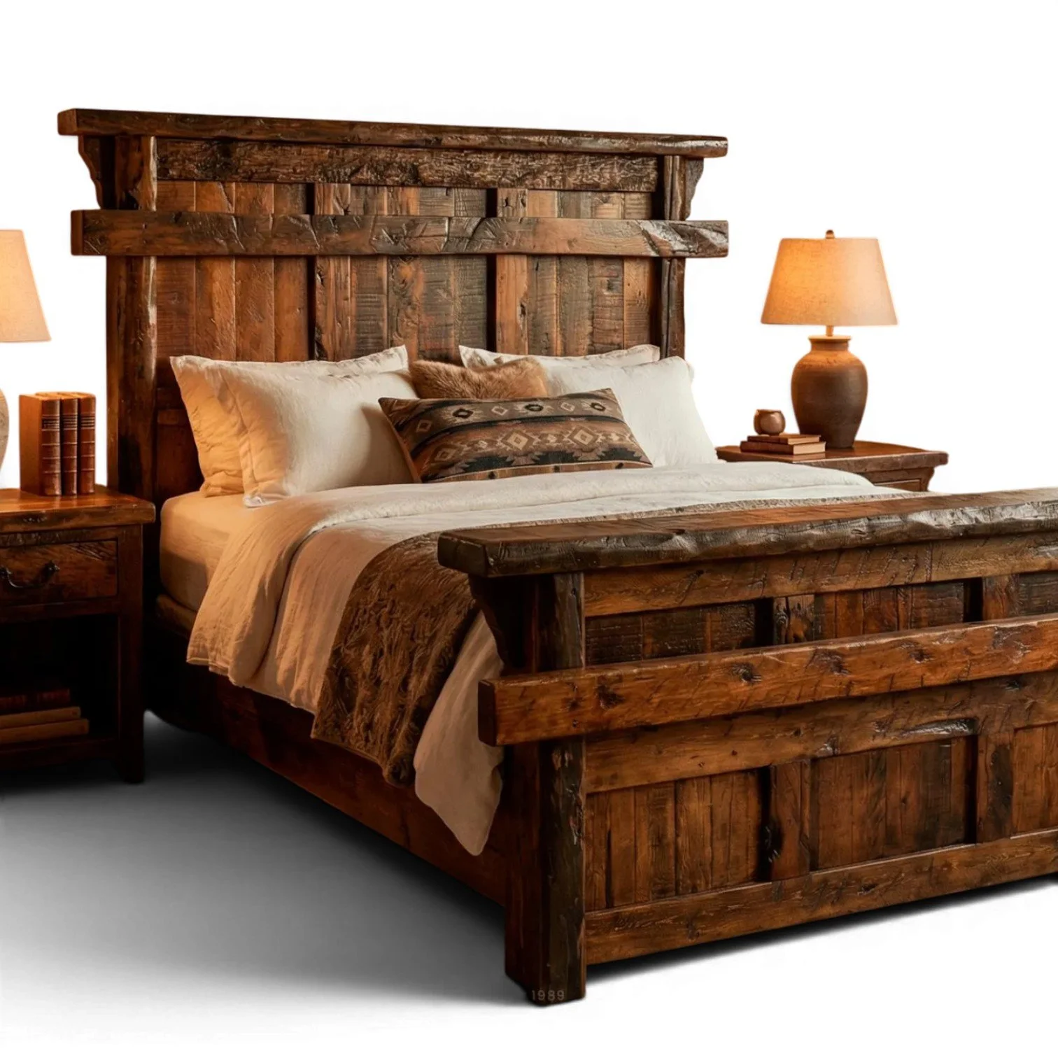 Hacienda Rústica handcrafted Mexican reclaimed wood bed with dark stain and rustic Western design