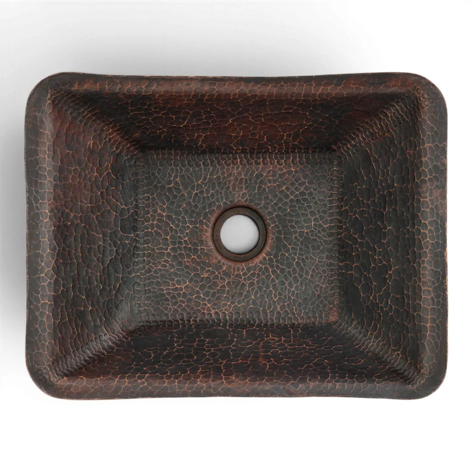 Hacienda Old World 17-inch hand forged rectangular hammered copper vessel sink with oil rubbed bronze patina handcrafted from solid recycled copper.
