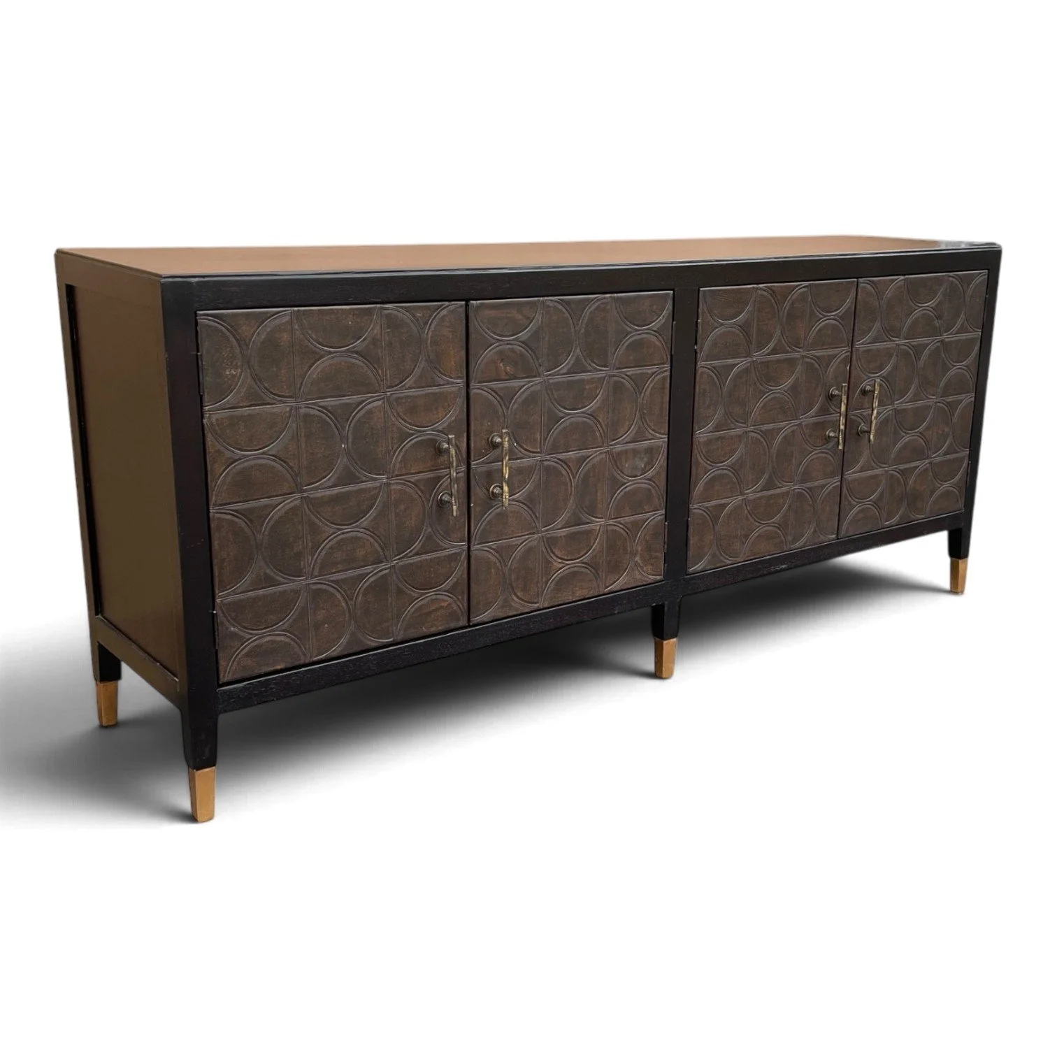 Handmade Peruvian Collana Buffet with dark chocolate leather doors and geometric design