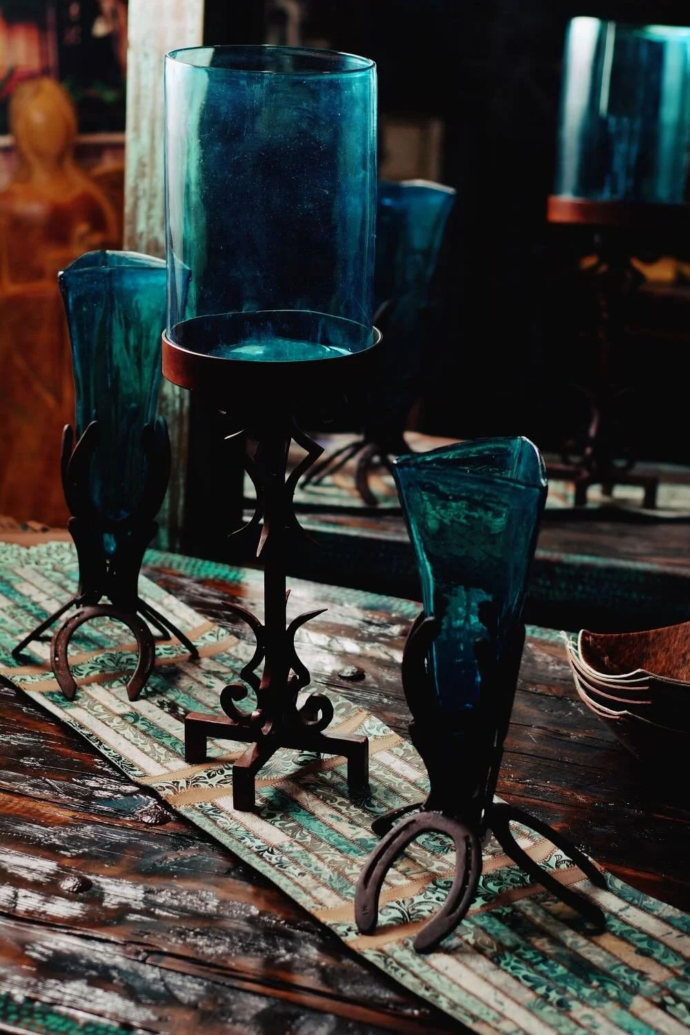 Turquoise Handblown Glass & Iron Decor from Milagros Rústicos