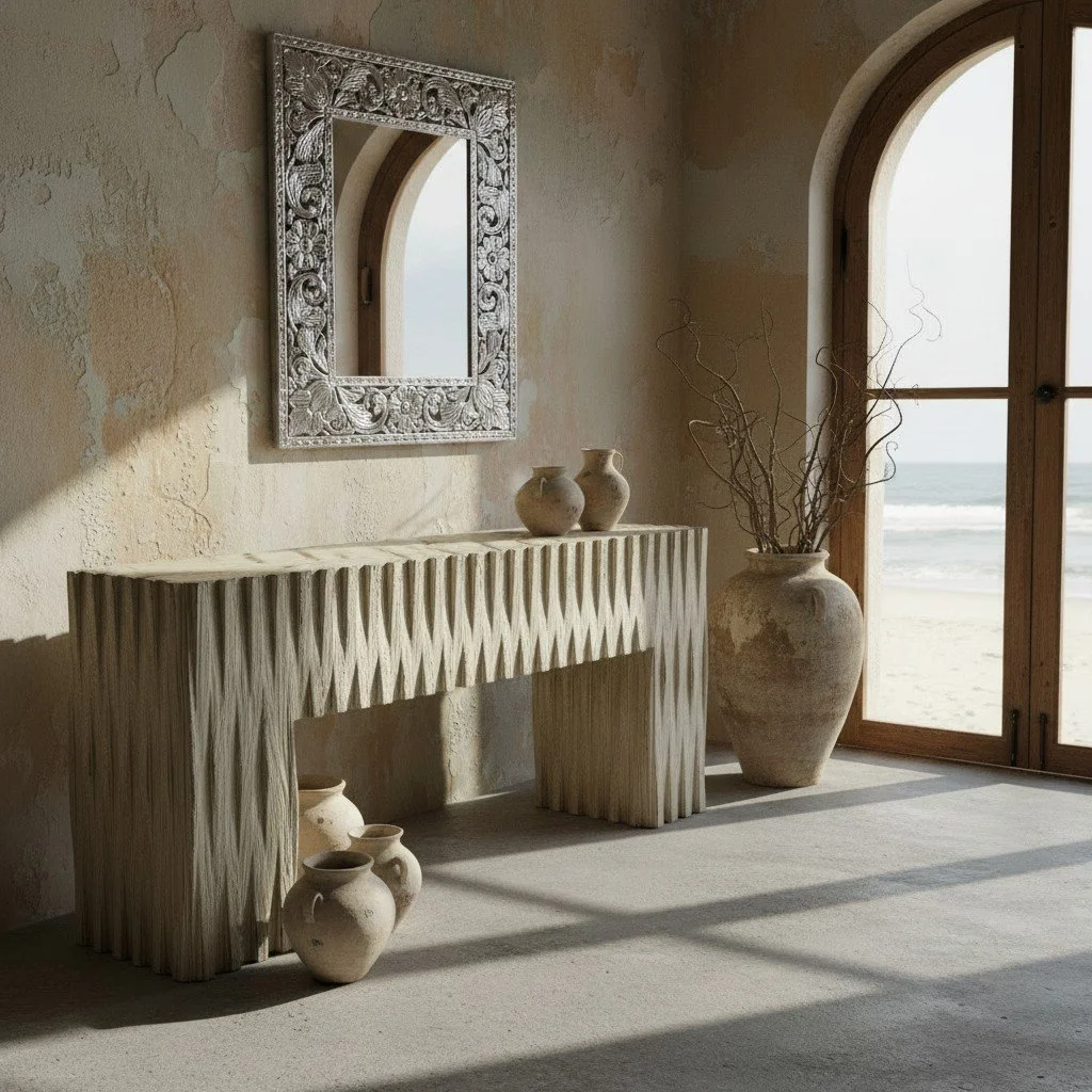 Luciana Console Table | Handmade Reverse-Painted Glass Console Table