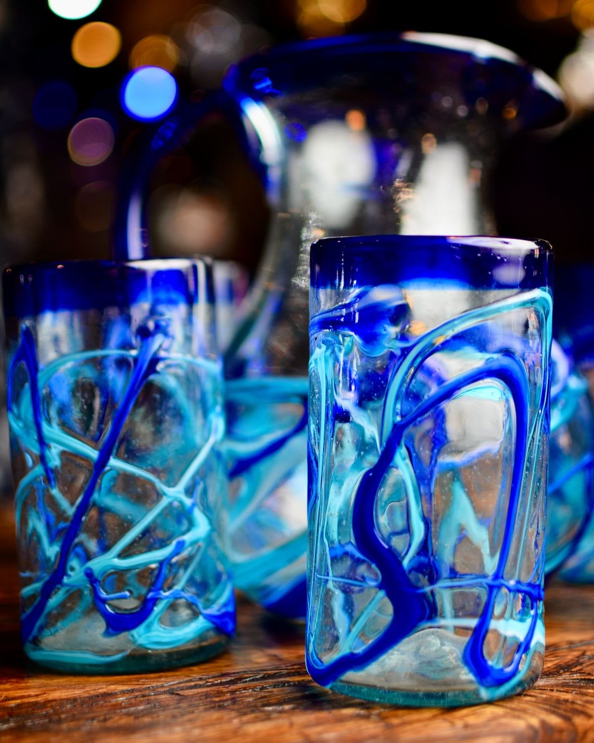 Handblown Blue Swirl Tumblers