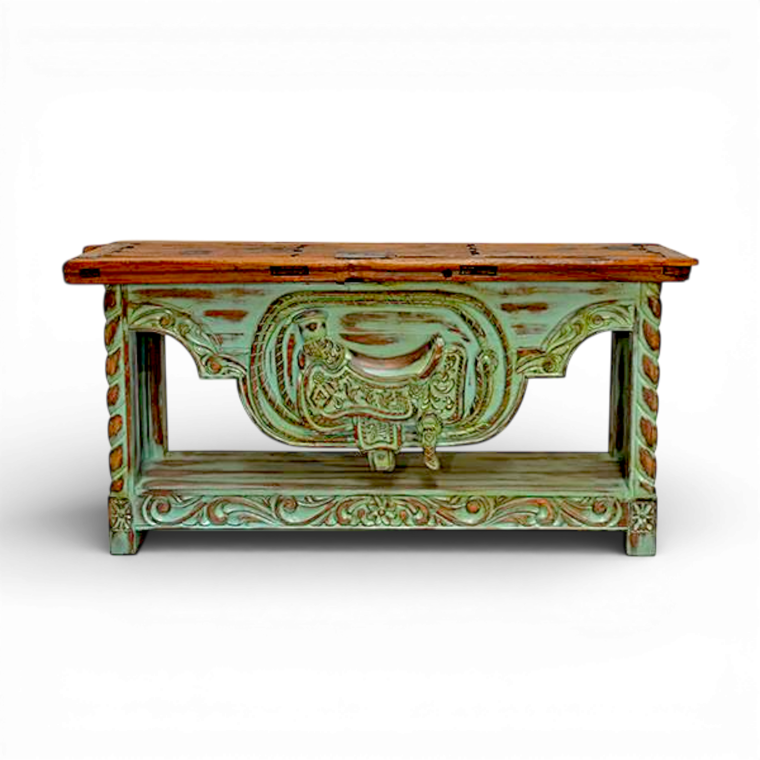Chihuahua Hand Carved Saddle Credenza - Turquoise