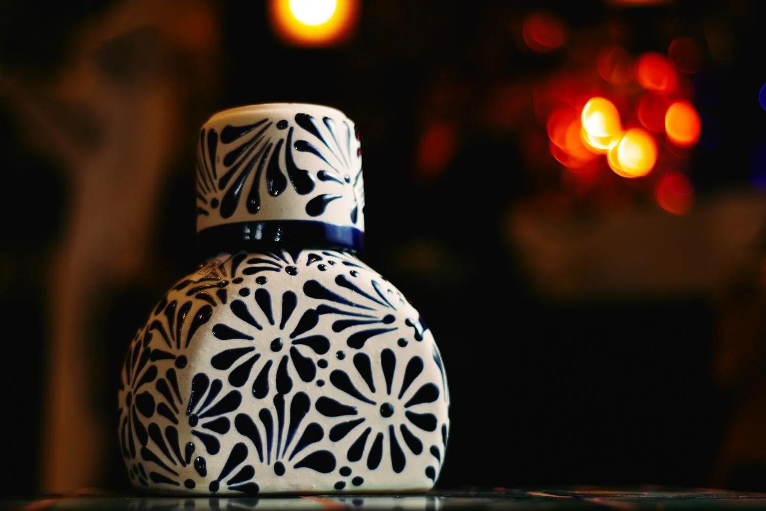 Cobalt Blue Stone Tequila Bottle from Mexico