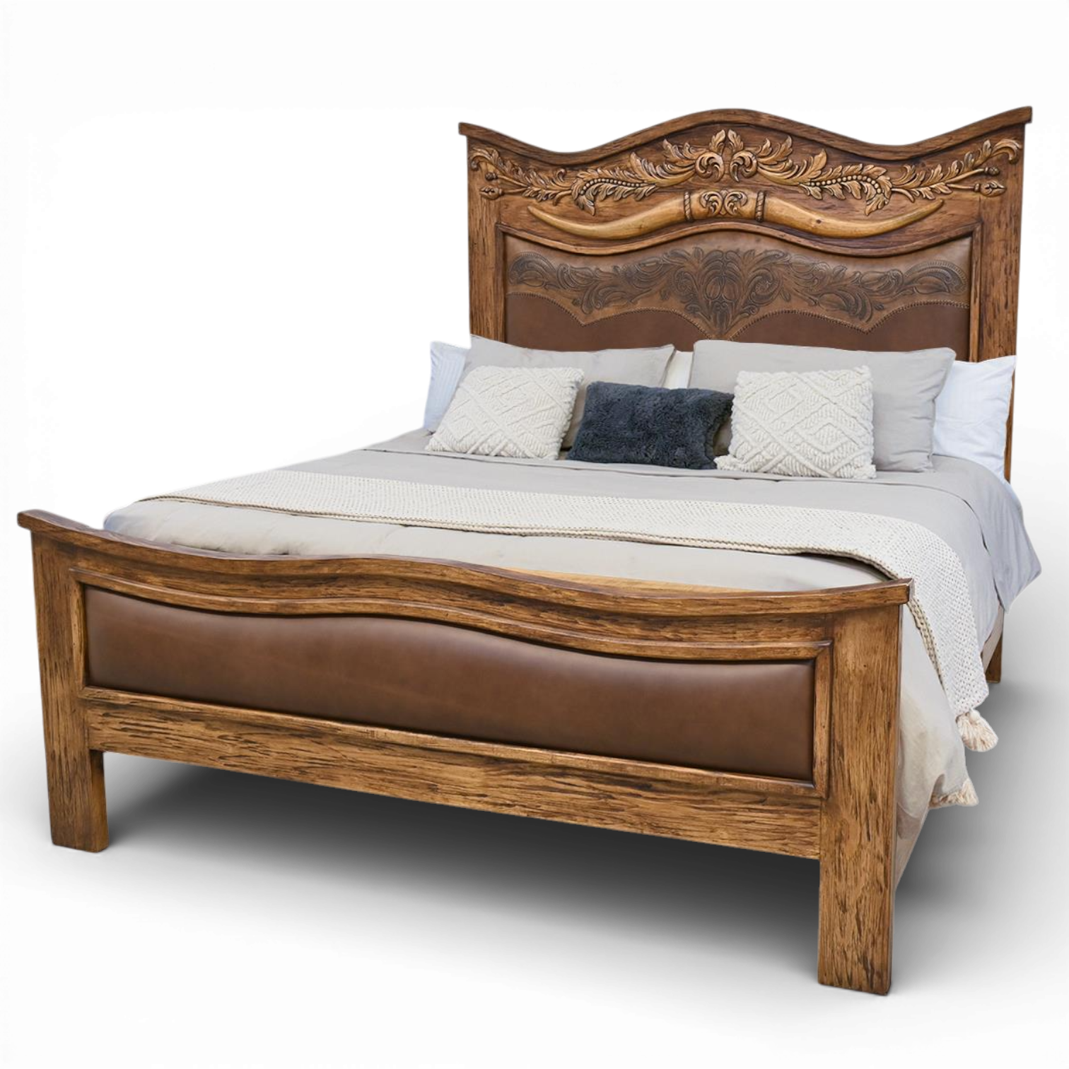 Longhorn Western Tooled Leather Bed