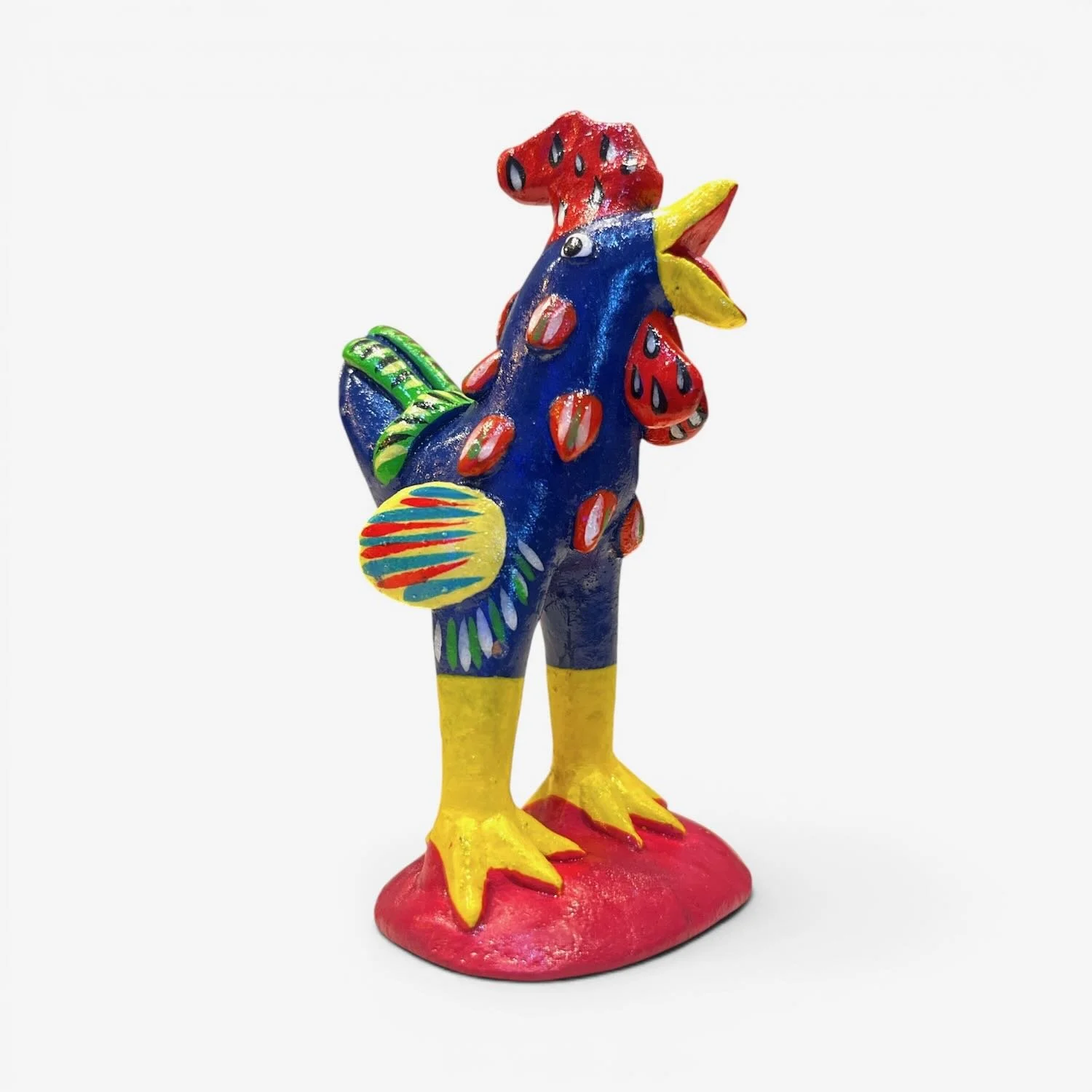 Gallo Ortega 4" Cobalt Clay Rooster | Signed Handmade Mexican Folk Art