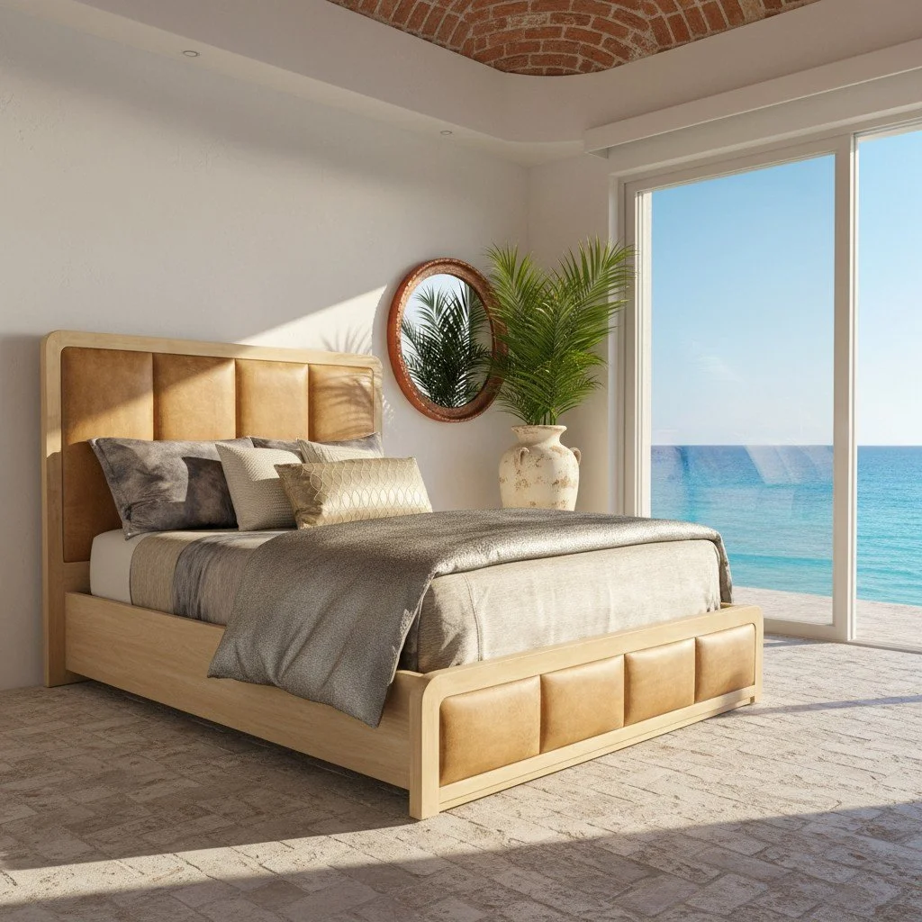 Handmade customizable leather king platform bed