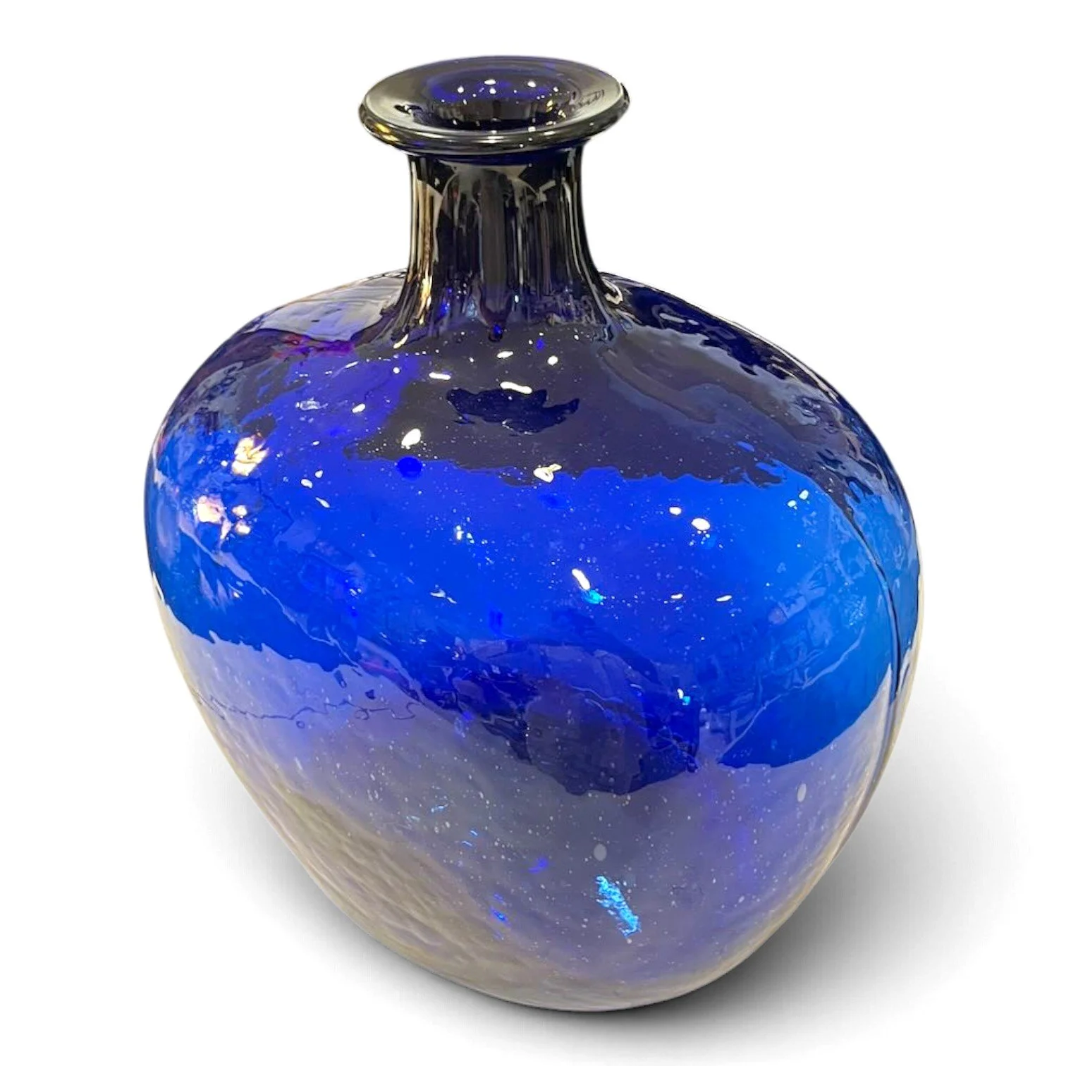 Handblown cobalt blue glass bottle, decorative Mexican table decor