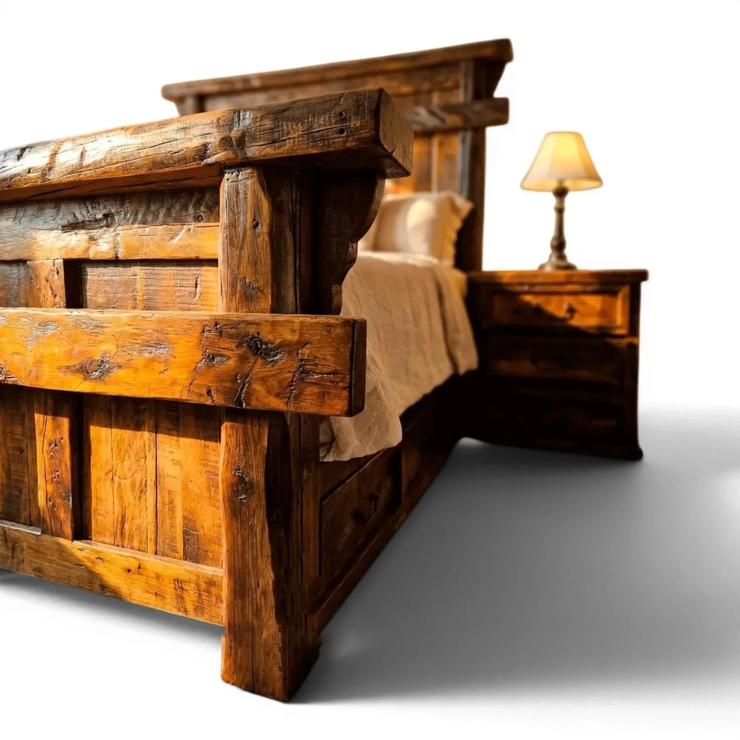 Zamora Bed handcrafted Mexican reclaimed wood bed with dark stain and rustic Western design