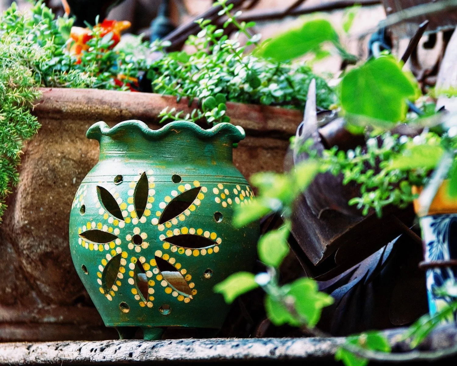 New clay cutout chimineas from Mexico. New unique design and bold color. Shop them at Milagros Rústicos in Arizona.