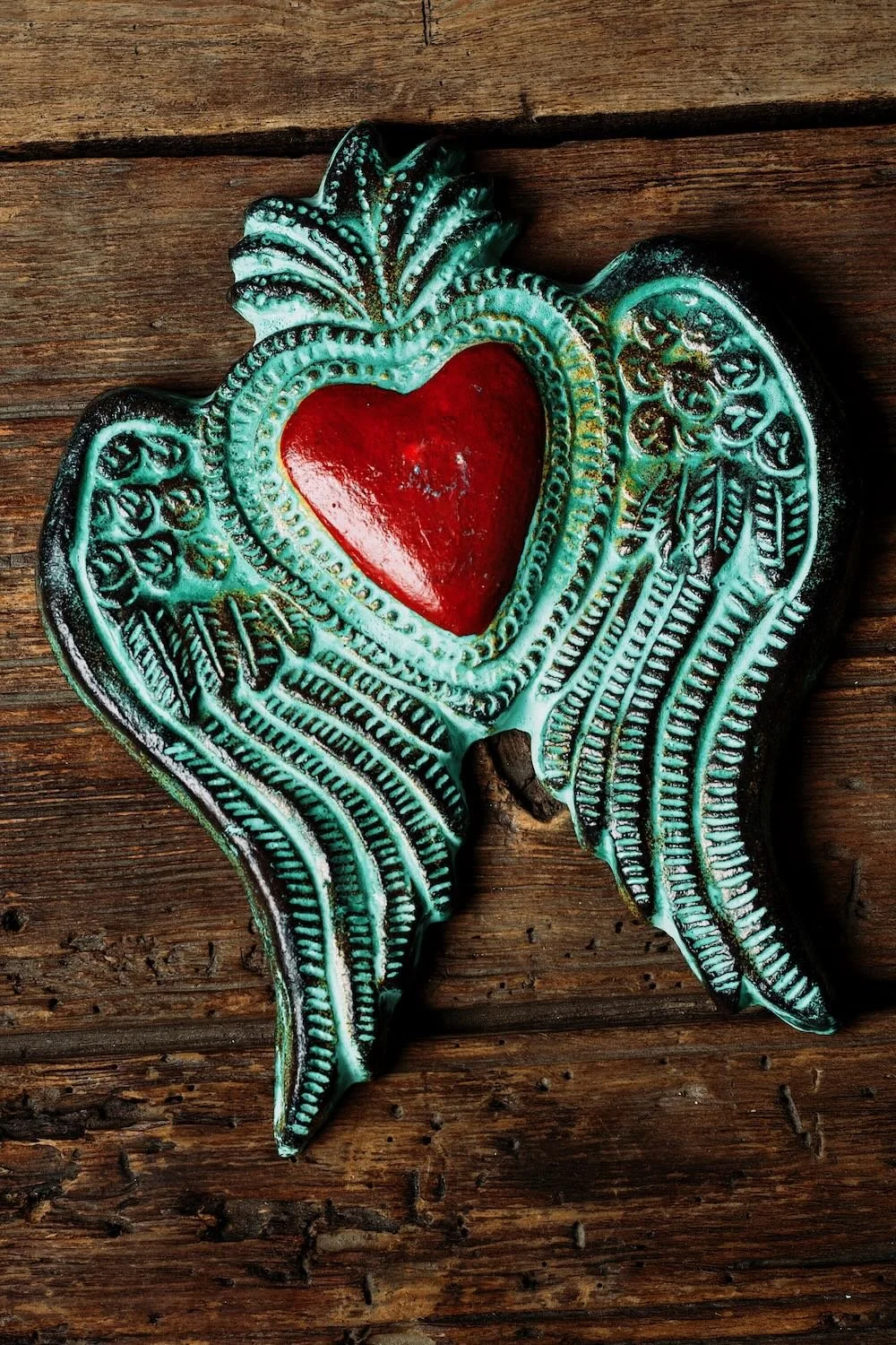 Turquoise Clay Heart with Wings